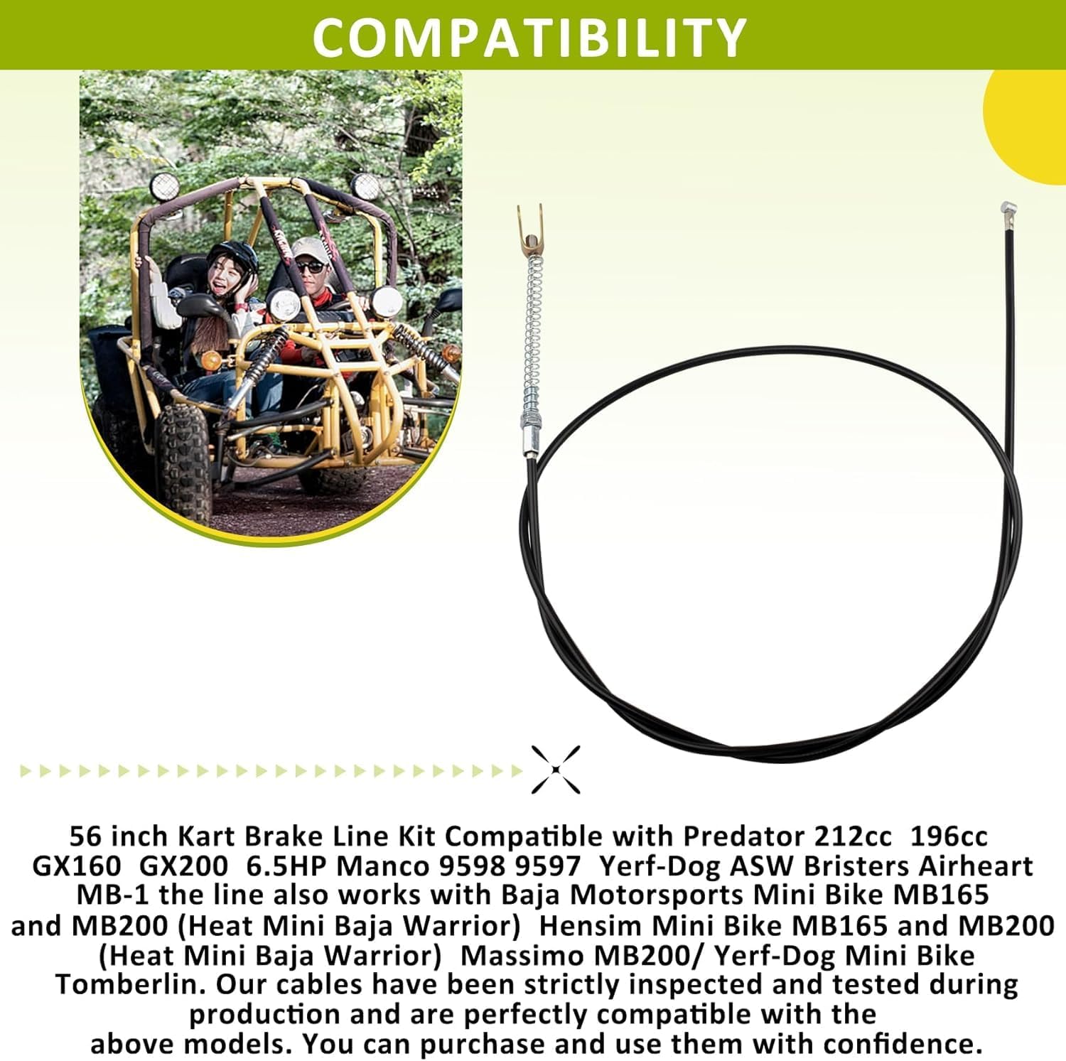 2 Pack 56 inch Go Kart Brake Cable Fits for Predator 212cc 196cc GX160 GX200 6.5HP Manco 9598 9597 Yerf-Dog ASW Bristers Airheart MB-1 Drift Trike Carter Fun Dune Buggy ATV Parts 51" Inner - Image 3