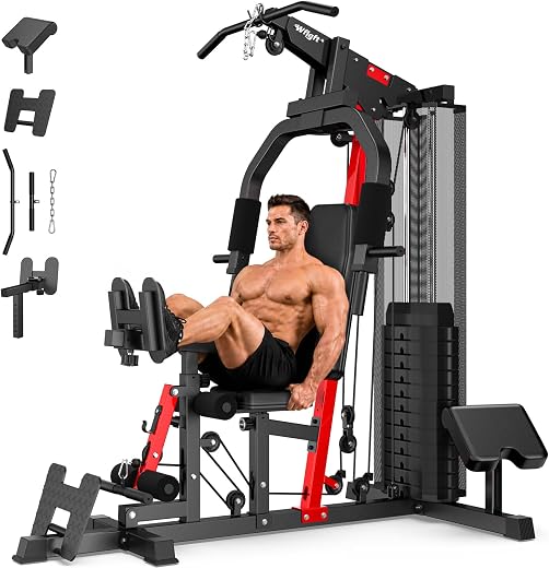 Home Gym Workout Equipment 148 LB Weight Stack, Full Body Workout Machine for LAT Pulldown, Chest Press, Leg Extension & Strength Training, Multi Function Fitness Equipment