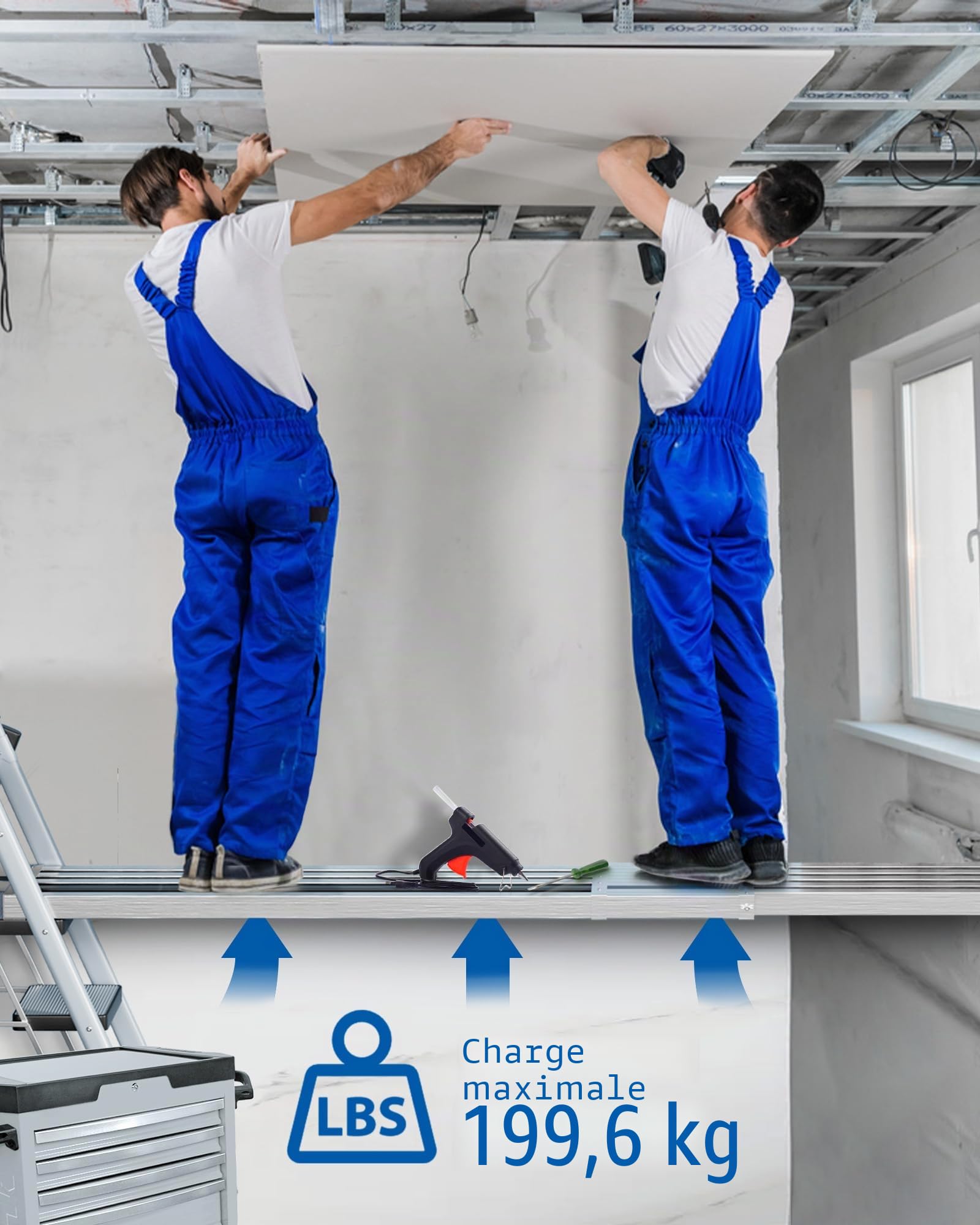 Garvee Plateforme de Travail télescopique Aluminium – Antidérapante, capacité 200 kg, Accessoire échafaudage et échelle, Robuste rénovation Maison, Taille télescopique 6-9ft