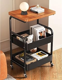U-HOOME 3 Tier Trolley Organizer Rolling Utility Cart w/Wooden Tabletop