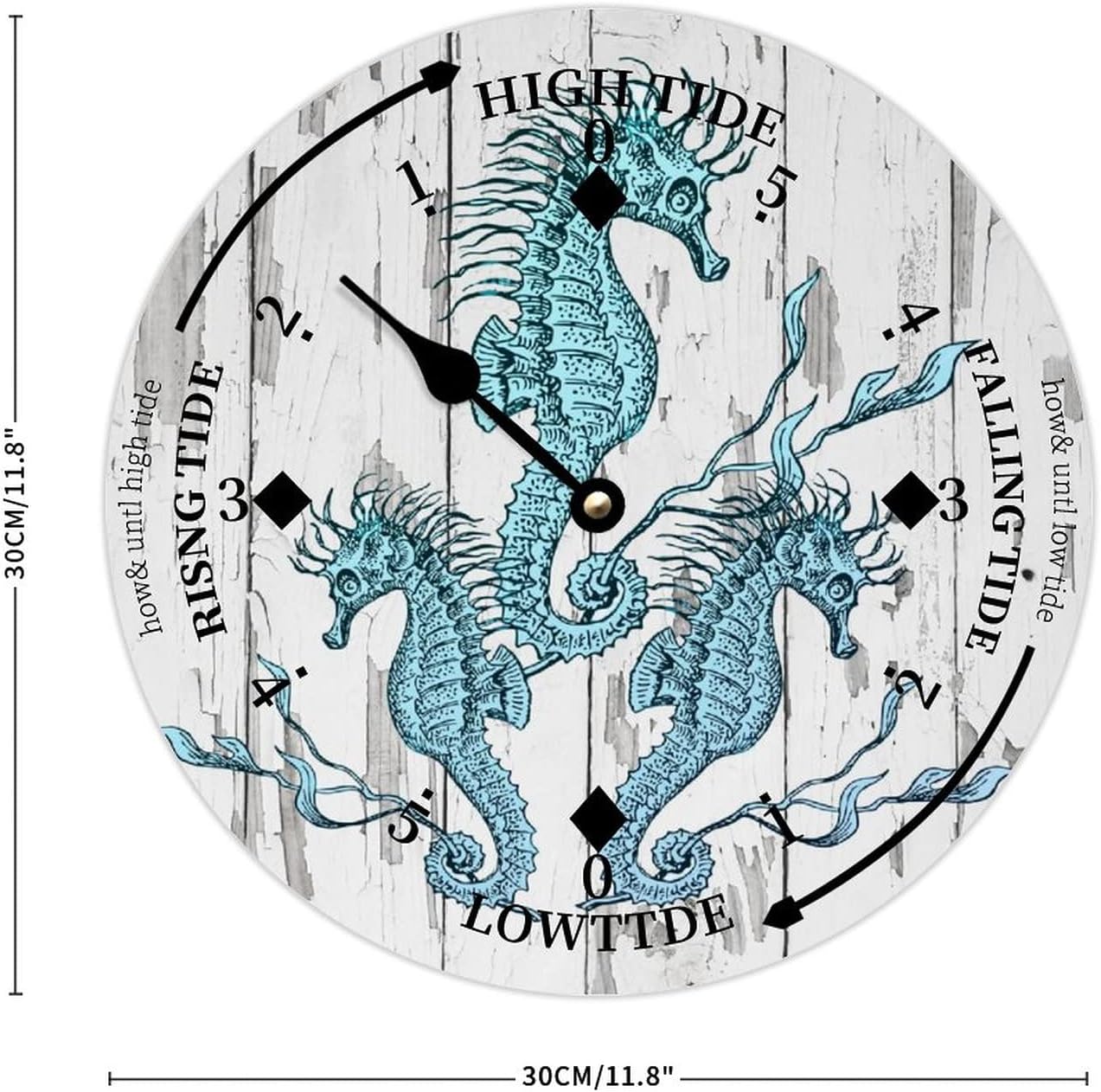 Tide Clock Sea Life Seahorse Wooden Tidal Clock Beach Decor Nautical Ocean Time Moon Tidal High and Low Tide Rustic Hanging Clock for Kitchen Living Room Bedroom Cottage 12 Inch