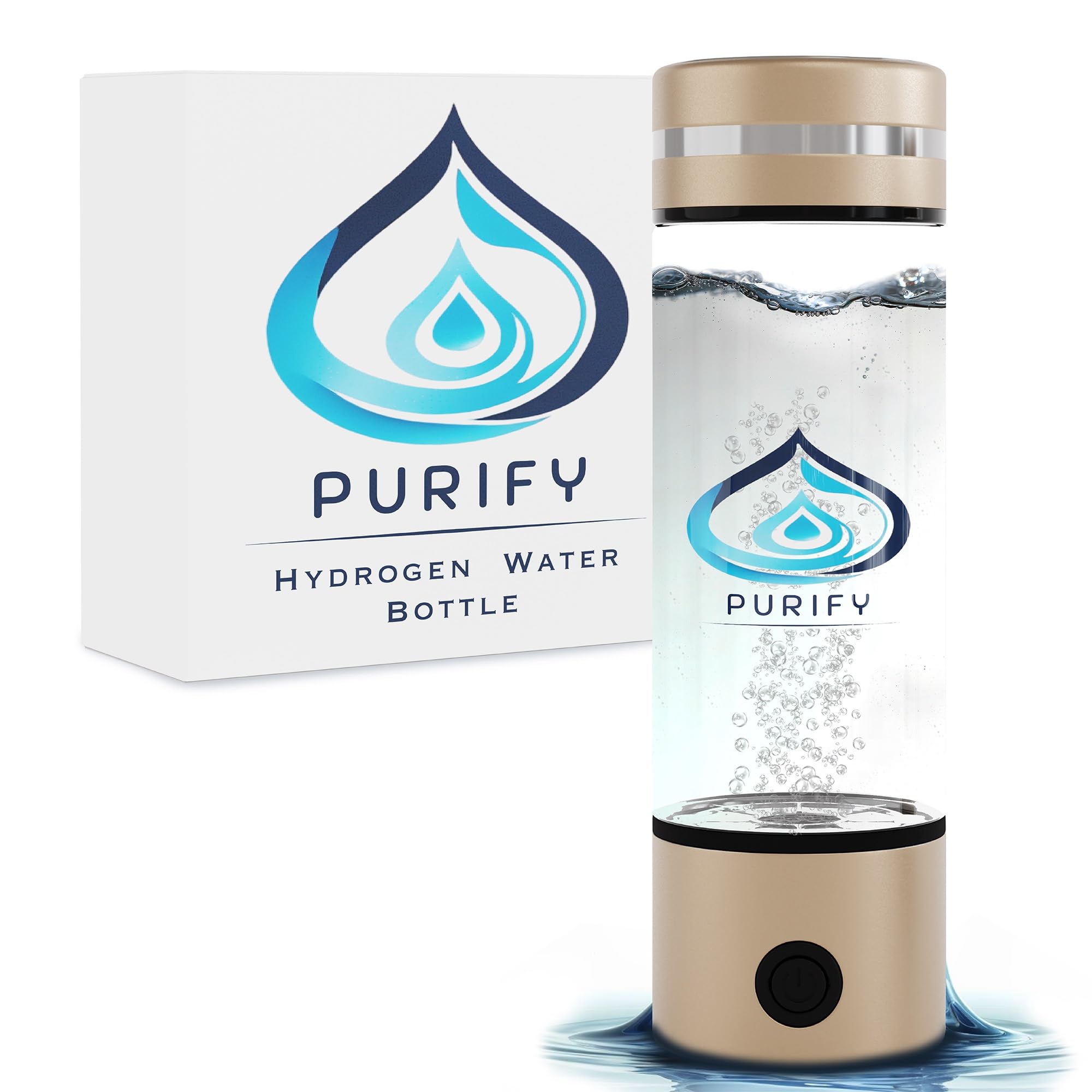 Purify Gold Purify™ - Hydrogen Water Bottle, 330Ml Hydrogen Water Generator, Hydrogen Water Machine With Platinum Spe/Pem Electrolysis Technology, Hydrogen Water Bottle Uk