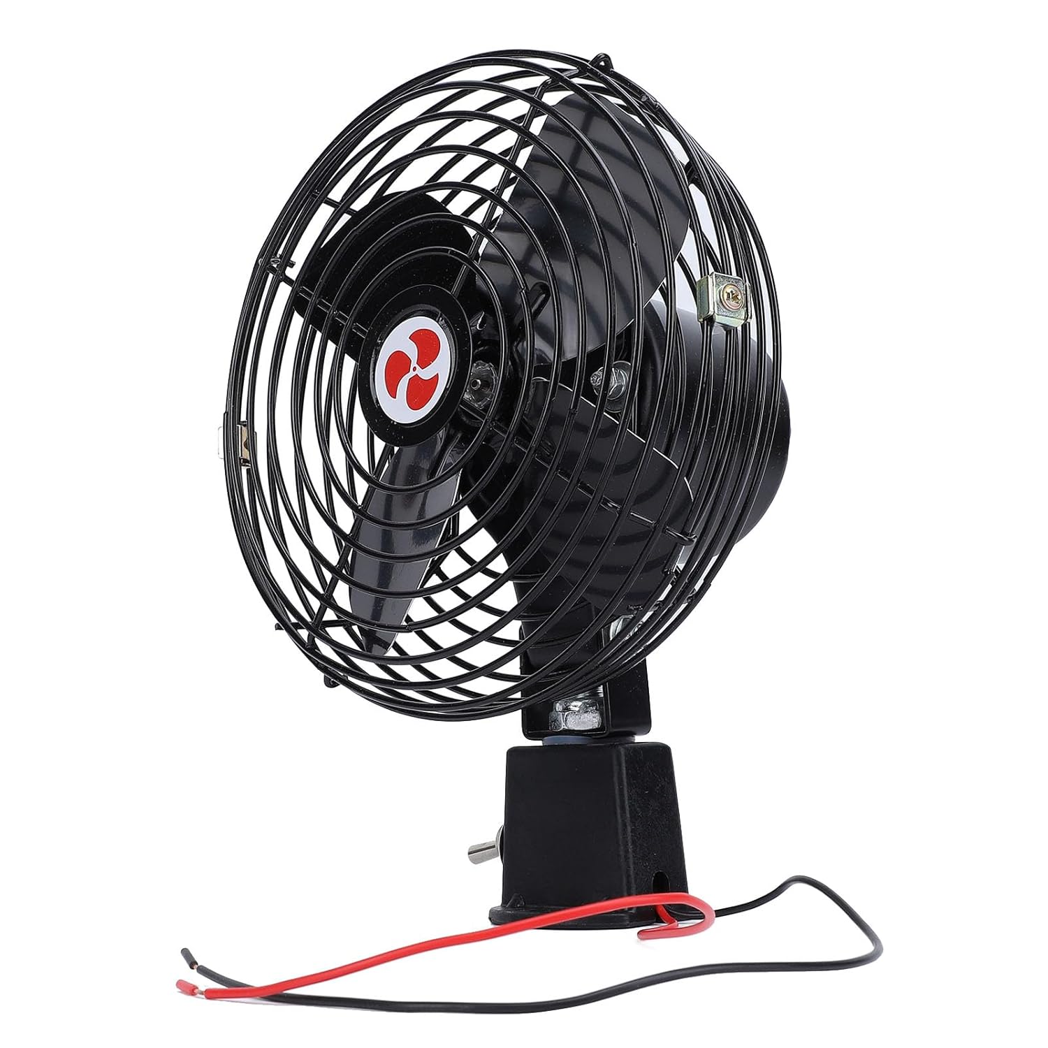 Heavy Duty 12V Car Fan, Metal Car Fan, Quiet Noise Reduction, Fuel Saving Metal Cooling Fan for SUVs, Trucks, Boats, with Black Metal Fan Blades (6 Inch)