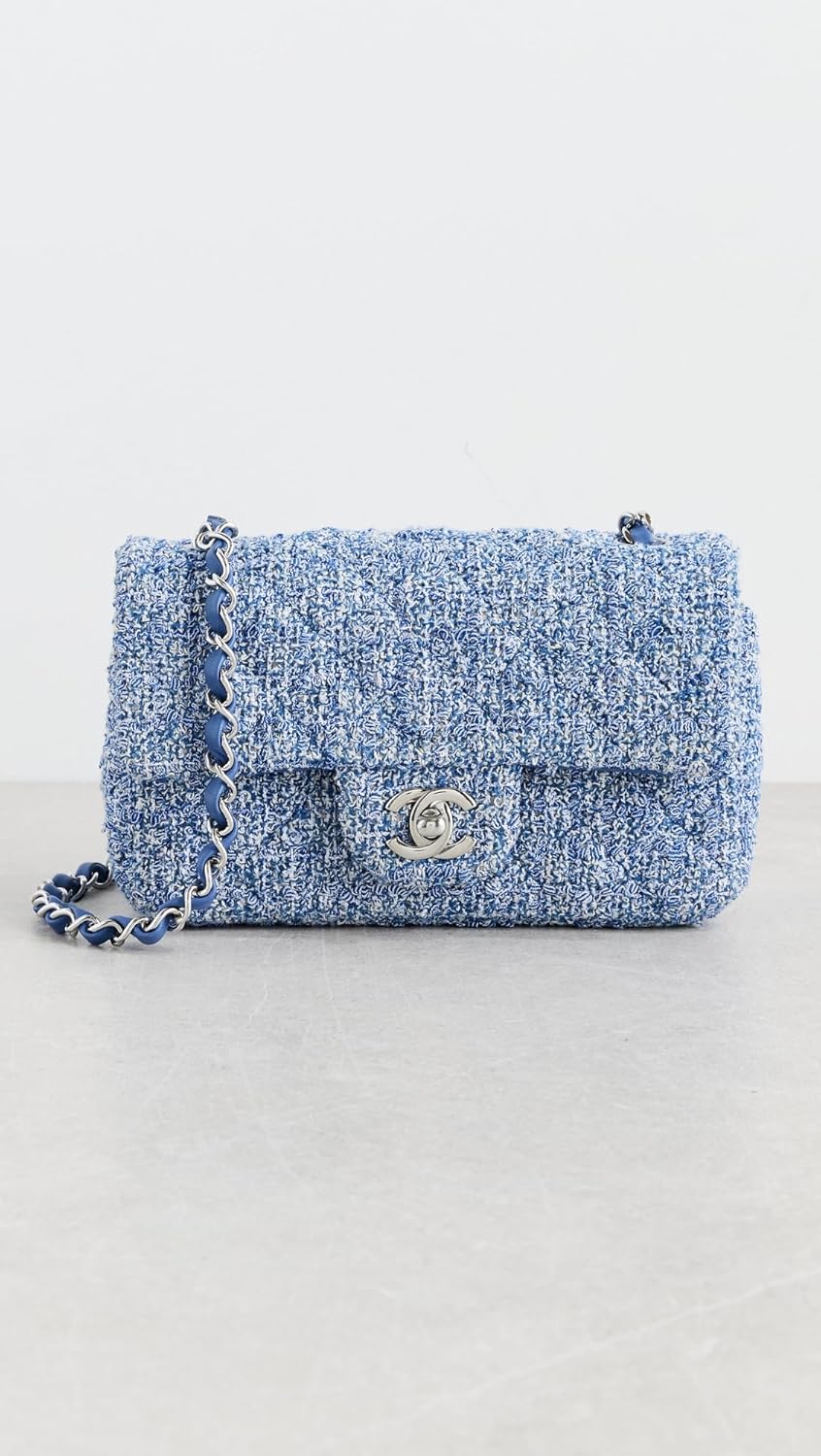 CHANEL What Goes Around Comes Around Women's Pre-Loved Blue Tweed Rectangular Flap Bag - Image 3