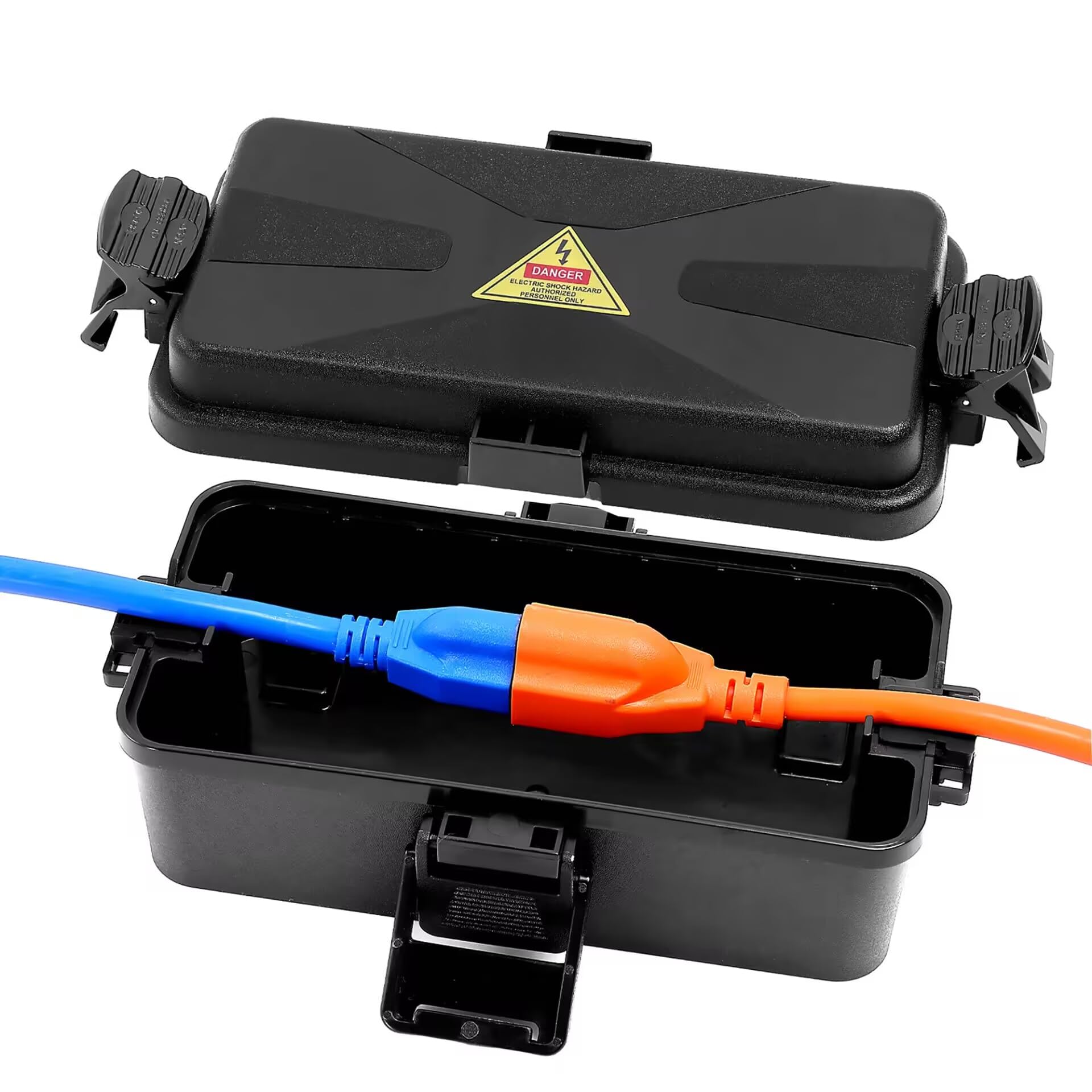 DIQMIAQ Outdoor Electrical Box IP54-rate Waterproof extension lead Box (7.6 x 3.9 x3.3 inch) Weatherproof Connection Box with 2 Cable Entries/Exits Protect for Festival Light, Plug(Black 1 PCS)