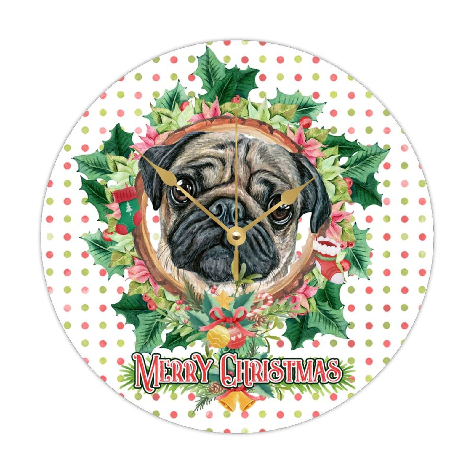Horloge de Noël ronde en bois, le cadeau idéal pour amoureux des chiens