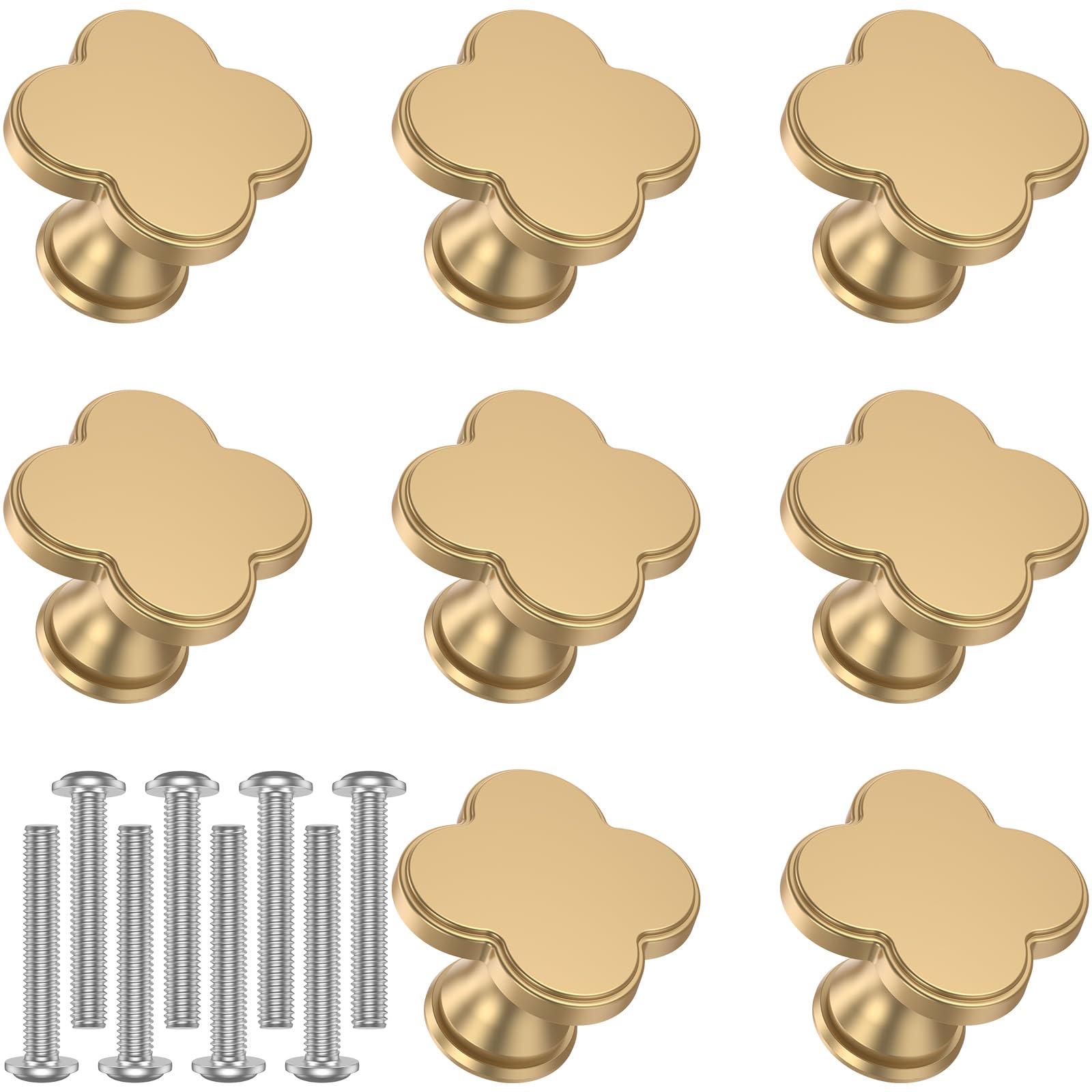 Foppla Gold 8 Pcs Cabinet Knobs Zinc Alloy Four Leaf Clover Dresser Knobs Single Hole Drawer Pulls Elegant Cabinet Pulls With Screws For Drawer Cupboard(Gold)