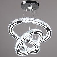 CXGLEAMING Modern LED Kristály Csillár - 3 Gyűrűs Függőlámpa, Állítható Magasság, 52W, 6500K Hideg Fehér, Nappali, Étkező, Konyha 1