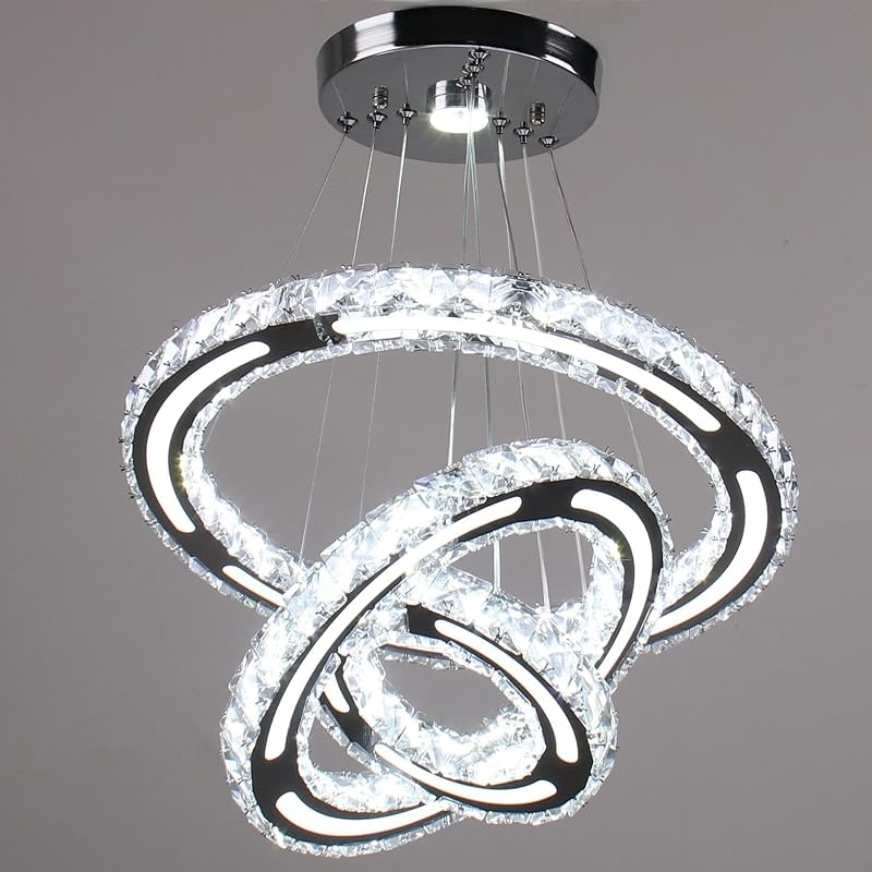 CXGLEAMING Modern LED Kristály Csillár - 3 Gyűrűs Függőlámpa, Állítható Magasság, 52W, 6500K Hideg Fehér, Nappali, Étkező, Konyha