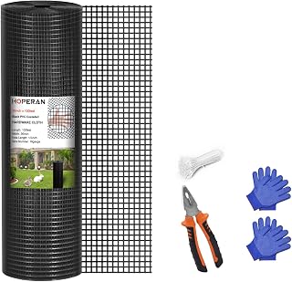 HOPERAN Black Hardware Cloth 1/2 inch 36 x 100 Ft Mesh 19 Gauge PVC Coated Chicken Wire - Vinyl + Galvanized Double Coated Fence - Welded Wire Mesh Roll for Chicken Coop Fencing Garden Fencing