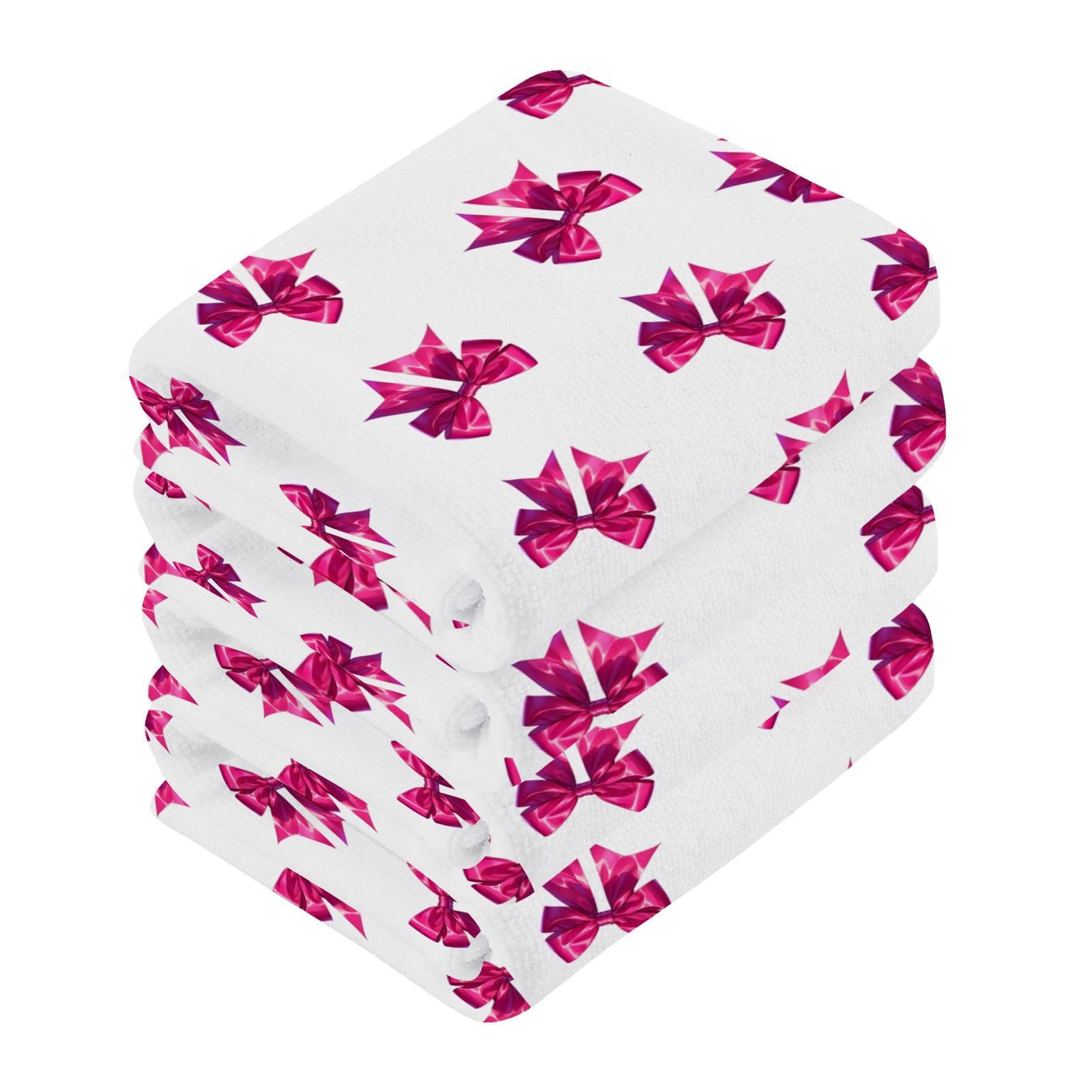 YANENDIE Rose Red Bows Washcloths Towels, Highly Absorbent and Soft Cotton Face Cloths, 6 Pack Quick Dry Wash Cloths - 12 X 12 Inches