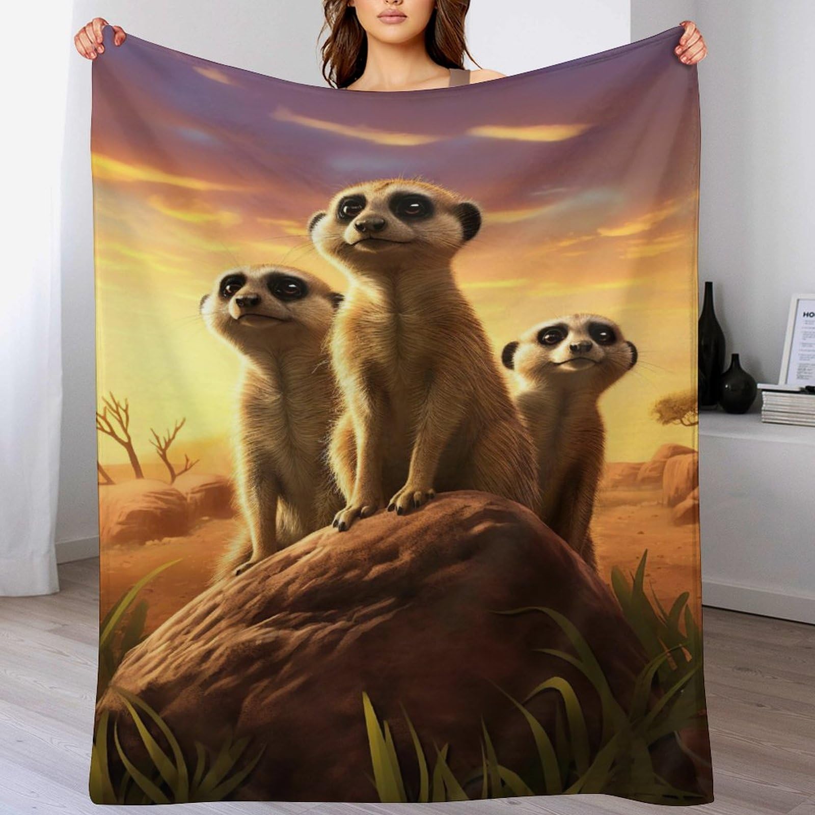Manta de suricato infantil y juvenil regalo original de franela para cama y sofá