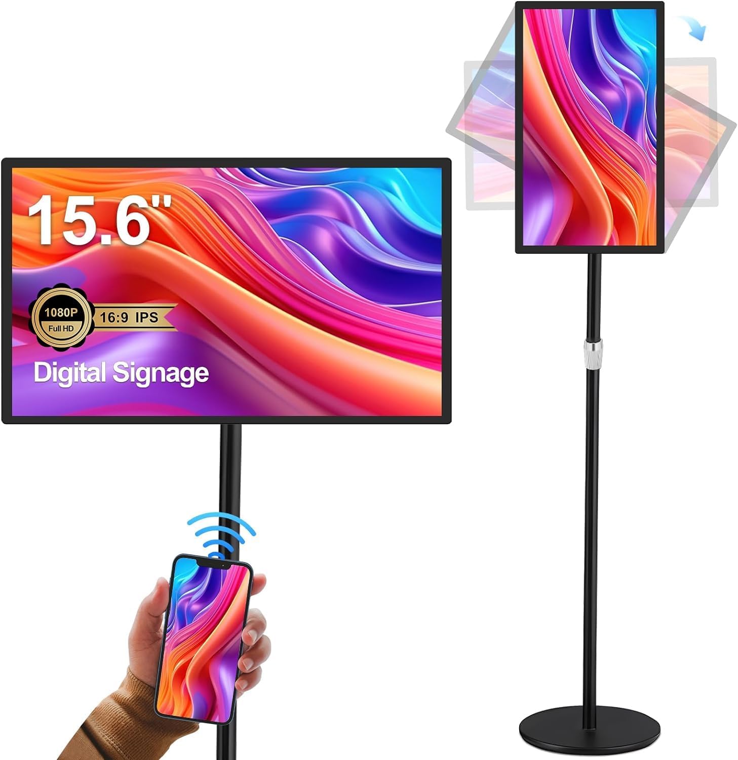 15.6" Digital Signage Display 10000 mAh Capacitive Touch Screen Advertising Display with Wireless Screen Mirroring, All in One LCD Screen HDMI-in with Android 11(4+64GB)