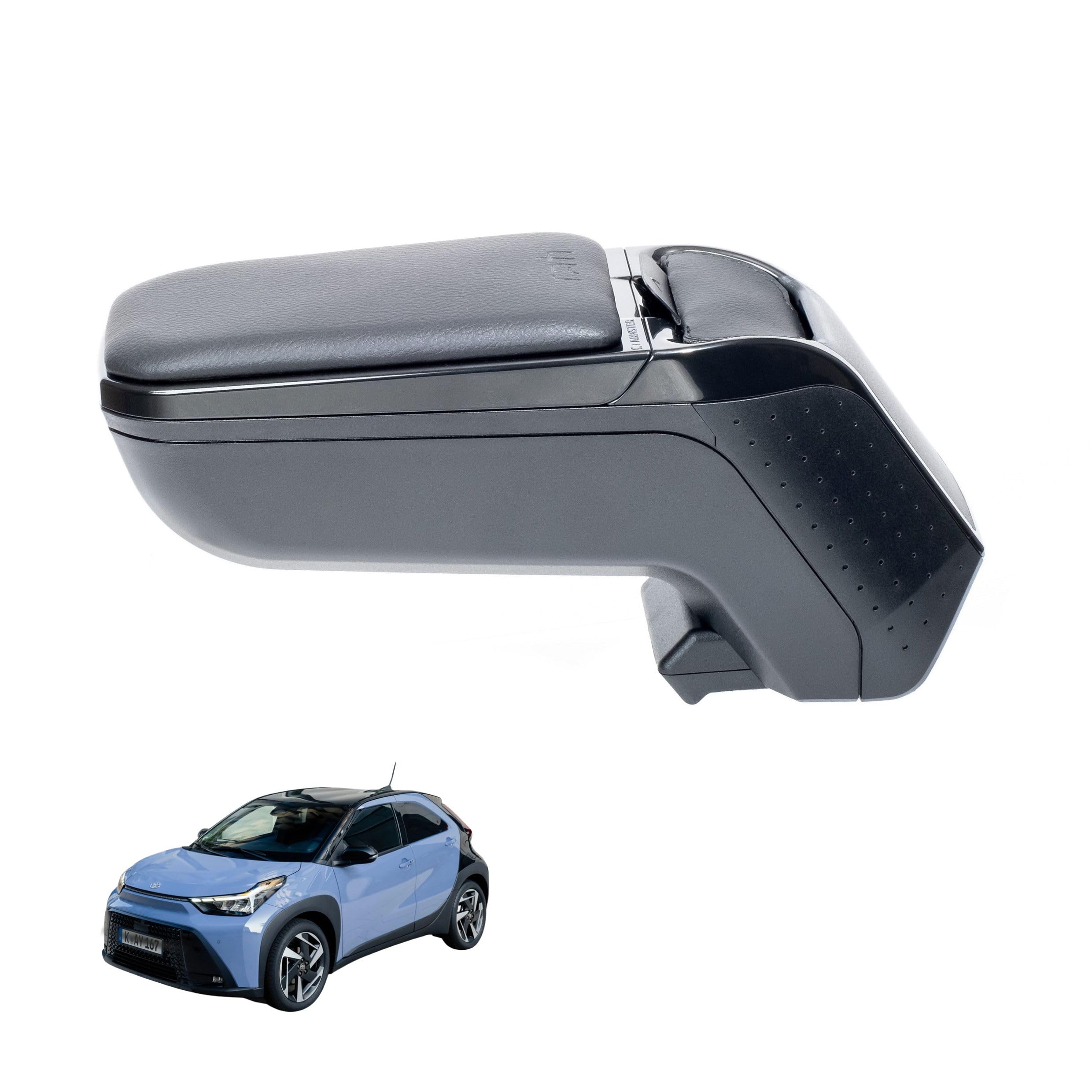 RATI ARMSTER 2 Armlehne kompatibel für TOYOTA AYGO X HYBRID 2026- [schwarz,vegan Leder] nachrüstbare Mittelarmlehne mit Staufach