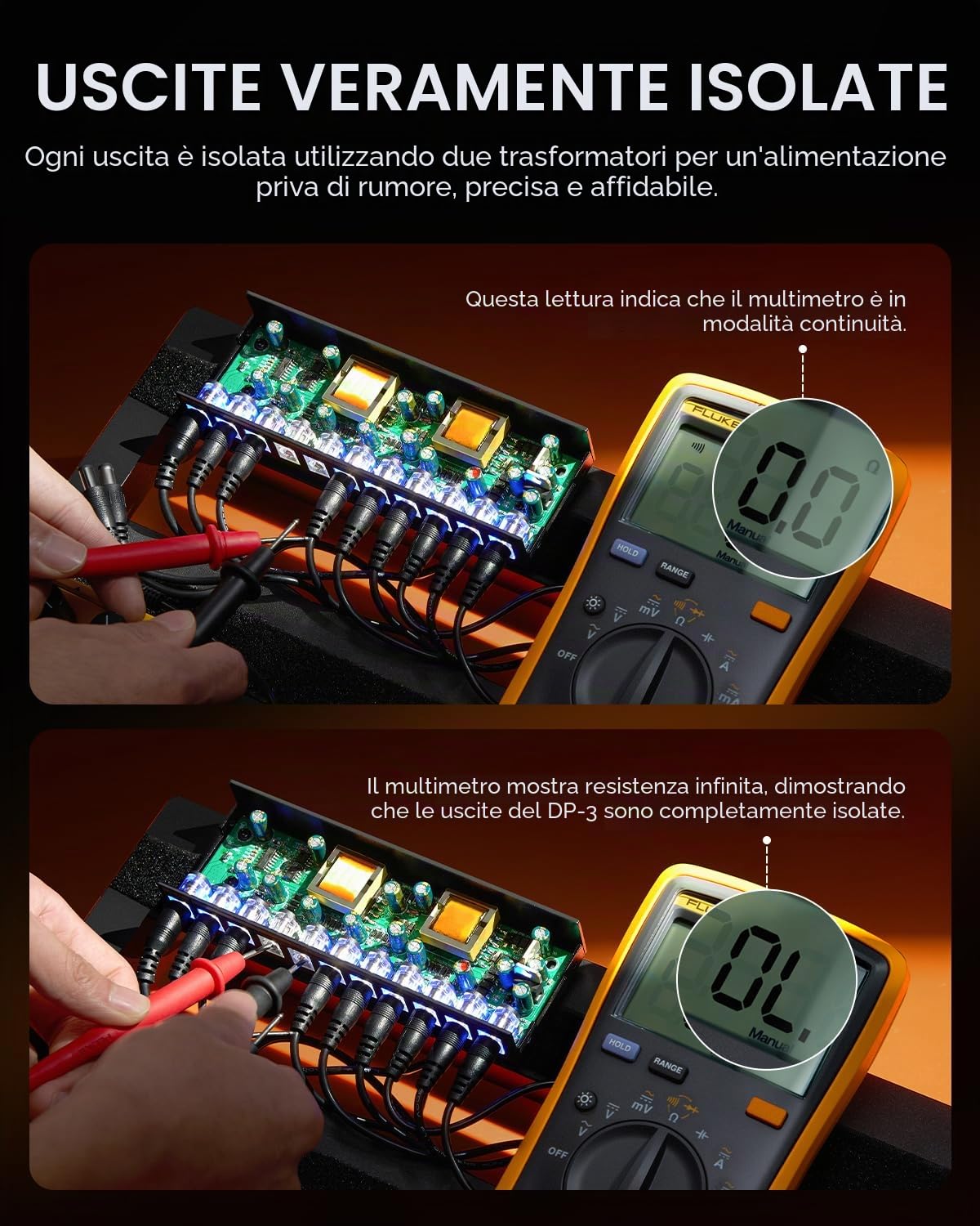 Donner DP-3 Alimentatore per Pedali Chitarra con 10 Uscite DC Isolate, Compatibile con Pedali 9V/12V/18V (100mA/300mA/500mA)