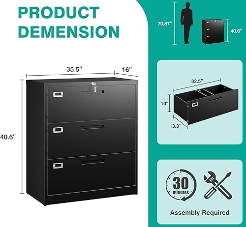 Vista 33 de SISESOL Archivador lateral de 2 cajones con cerradura y estante, gabinete de almacenamiento negro de 71 pulgadas con puertas, armarios