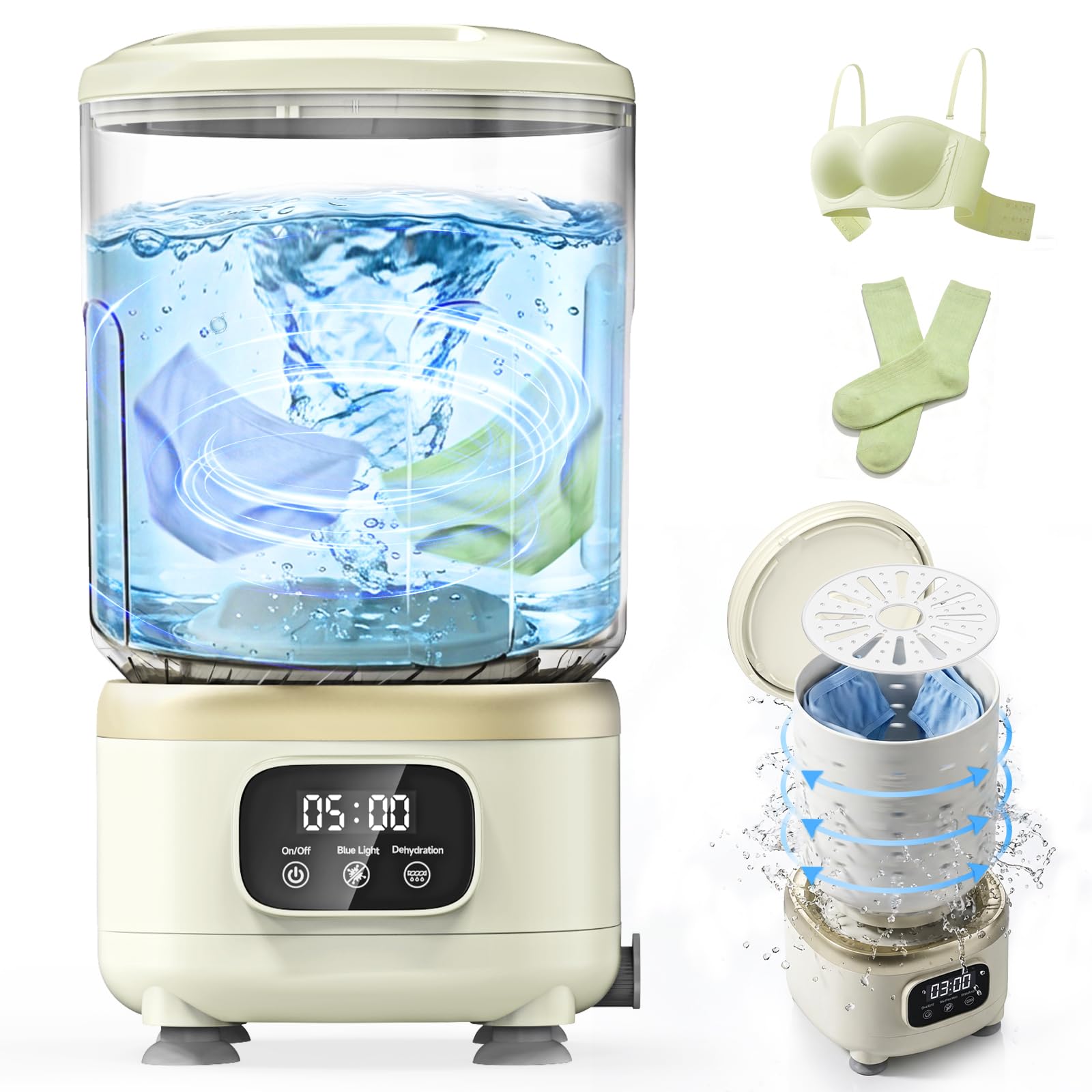 Photo 1 of 2L Mini Washing Machine, Portable Underwear Washer with 3 Modes (5-Min Wash, 5-Min Rinse, 3-Min Spin), Leakproof & Detachable Design, Drain Hose, Deep Cleaning for Underwear, Socks & Baby Items