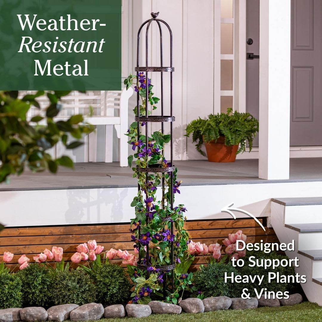 Evergreen 7 Feet Garden Metal Garden Obelisk Trellis for Climbing Plants Outdoor | Indoor Plant Trellis for Potted Plants | Floral Pattern Arch Trellis | Antique Copper