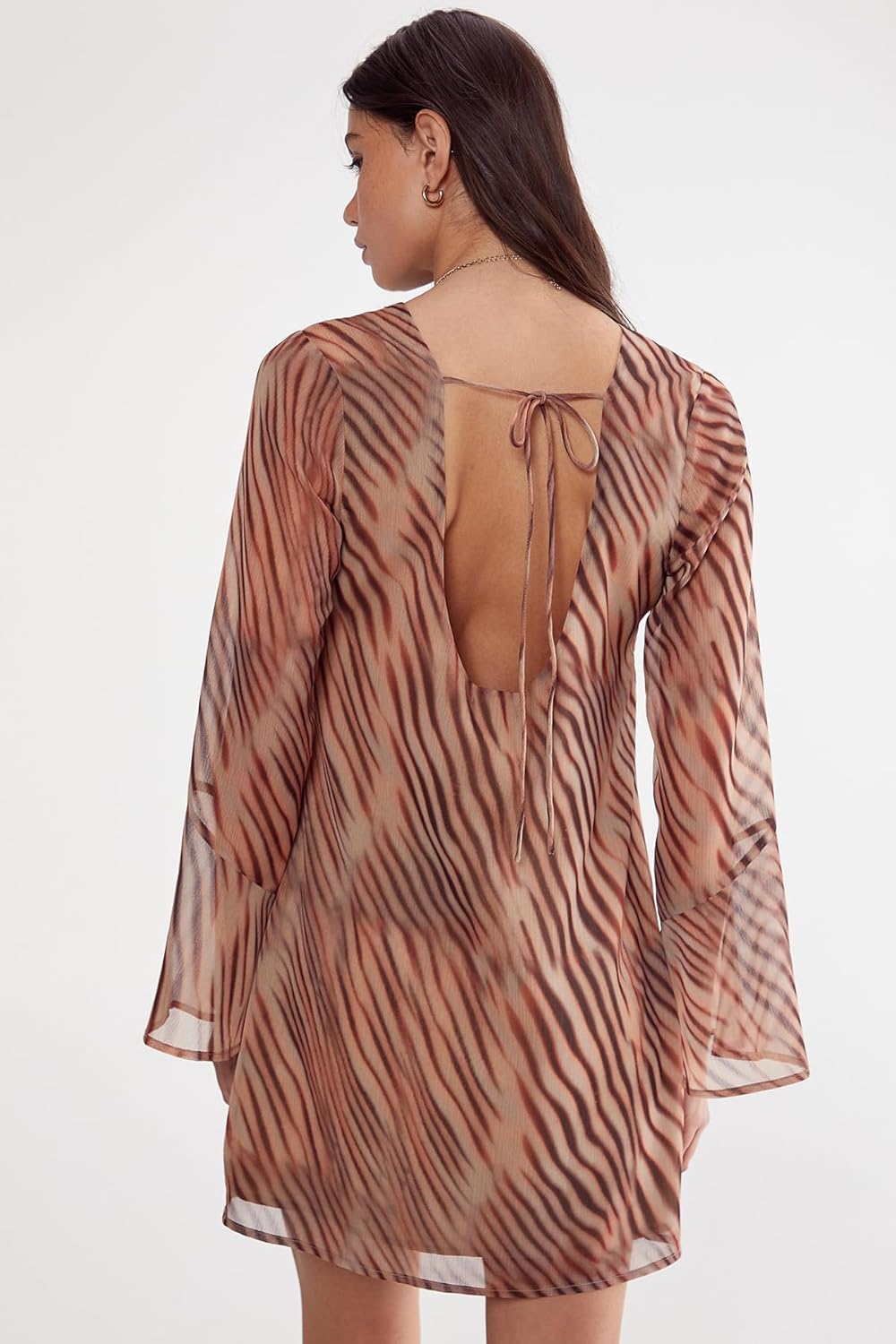 Nasty Gal Womens Chiffon Blurred Zebra Print Fluted Sleeve Tunic Dress - Image 3