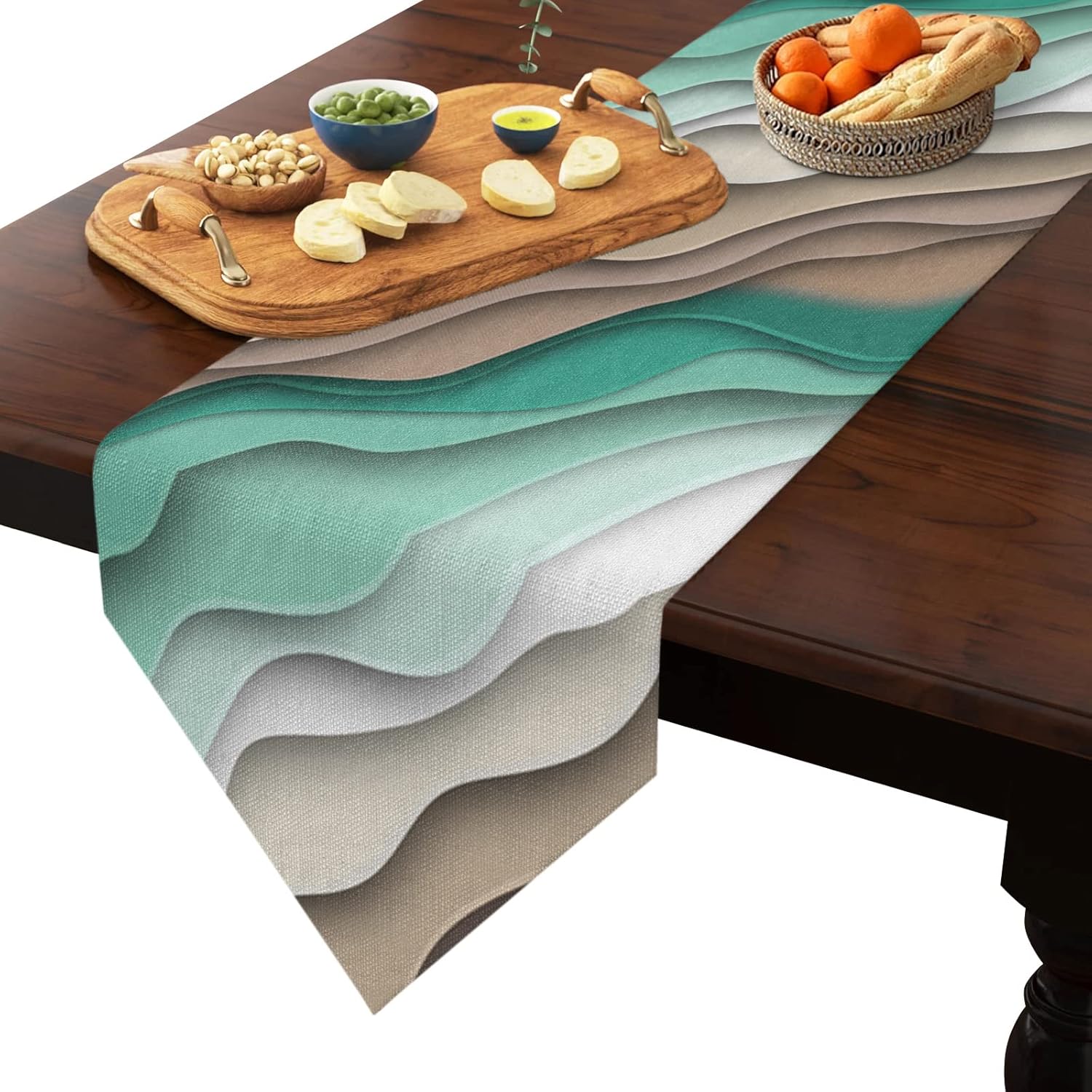 Green Brown Gradient Stripes Table Runner 90 inch,Geometric Dresser Scarves Tabletop for Kitchen Party Holiday Dining Table Outdoor Indoor