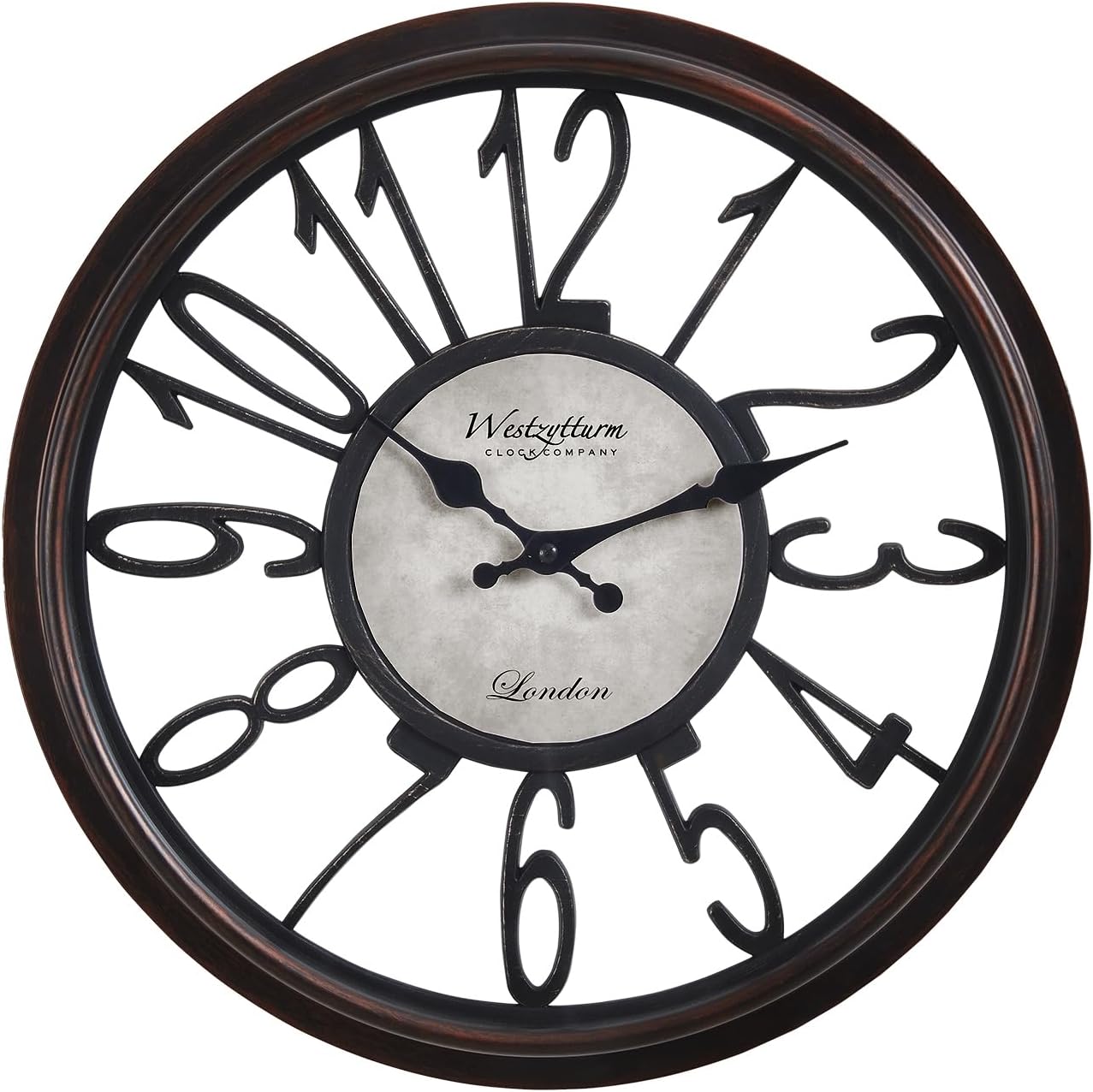 Monarch Specialties I 9084 Clocks, 16" Round, Wall Clock, Antique Brown, Transitional
