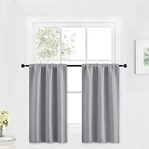 RYB HOME Small Window Curtains - Light Block Privacy Portable Drapes for Bedroom Kitchen Cabinet Kid Basement RV Curtains, Wide 29 x Long 36 per Panel, Silver Grey, 2 Pcs