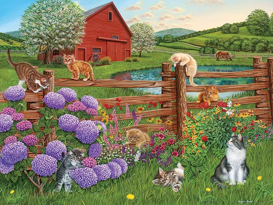 Cobble Hill 275 Piece Easy-Handling Puzzle - Farm Cats - Sample Poster Included