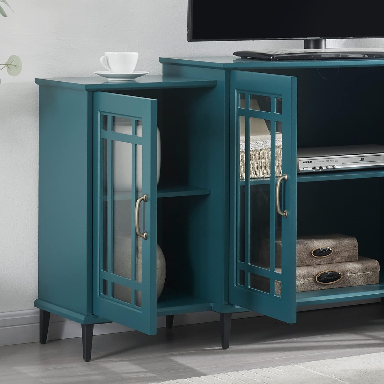 LUMISOL Modern Teal Blue Sideboarf Buffet Cabinet with Metal Legs,Storage Cabinet Buffet Table with Adjustable Shelf,TV Stand Media Console for TV up to 65”
