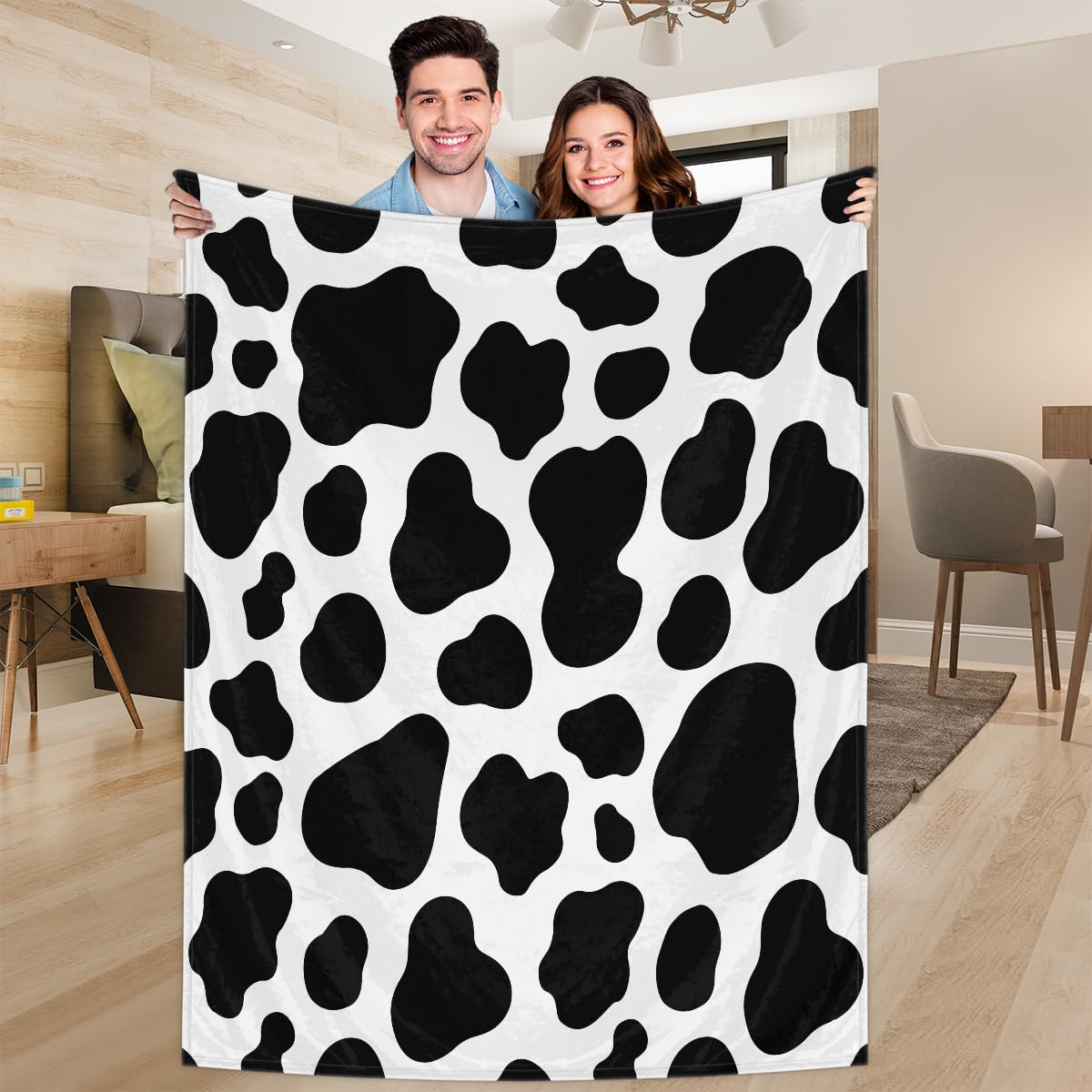CAnimal Cow Print Throw Blanket Milk Cow Pattern Blanket，for Bed, Couch, Sofa, Chair, Camping and Travel Lightweight Blanket, Large (80X60 Inches)