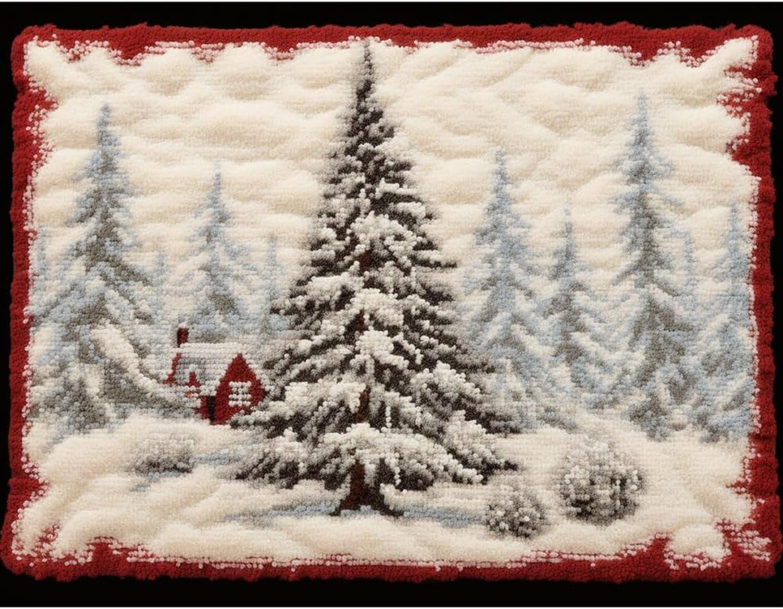 DIY Teppich Knüpfen Set für Erwachsene & Kinder,Häkeln Teppich Kit mit Kreuzstich Muster,Handarbeit Bastelset für Anfänger,Wohnzimmer & Kinderzimmer Deko,Weihnachtsbaum mit weißem Schnee-80x115cm