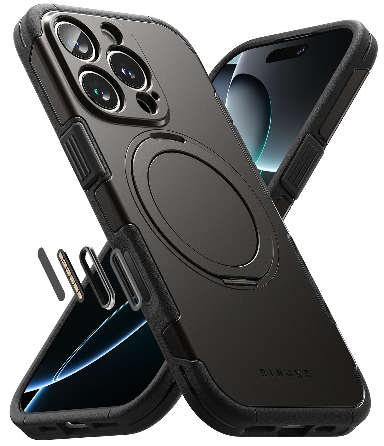 Ringke Alles [Compatible with MagSafe] Designed for iPhone 16 Pro Case, Shockproof Cover with 360° Rotating Kickstand, Powerful Magnet Camera Control