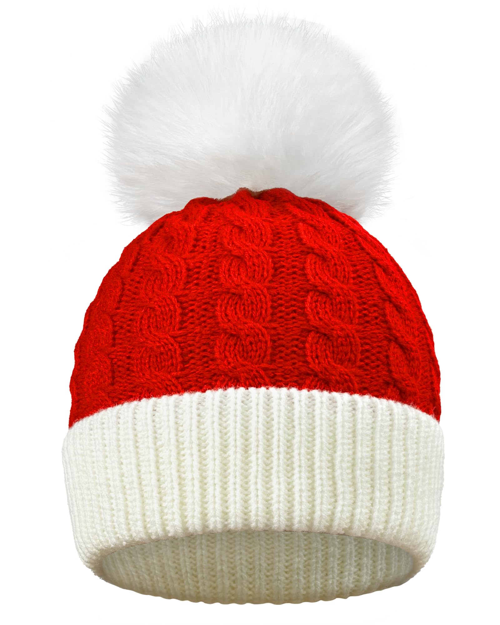 Christmas Knitted Hat for Baby - Winter Warm Beanie With Pom Pom, Cute Santa Design for Boys Girls Infant, 0-3 Years Old, Red, 1-2