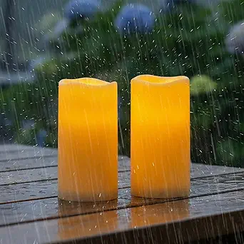 5plots 3" X 6" Outdoor Waterproof Candles, Battery Operated Led Flameless Candles with 10-Key Remote & Timer for Indoor Home Lantern Holiday Decor, Set of 2