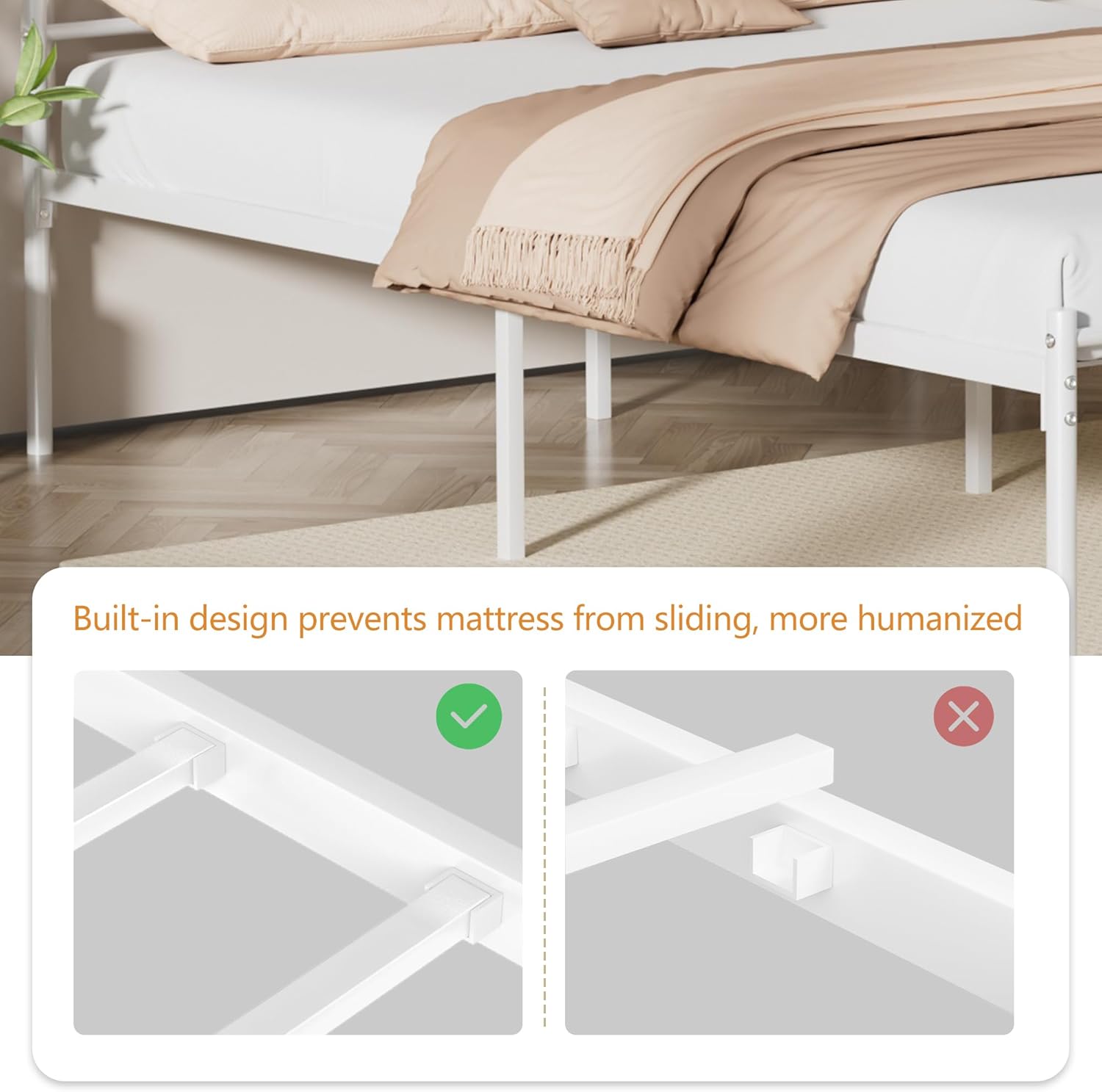 VECELO Queen Size Bed Frame, Metal Bed Platform with Headboard, Sturdy Steel Slats Support, No Box Spring Needed/Noise-Free,Easy Assembly