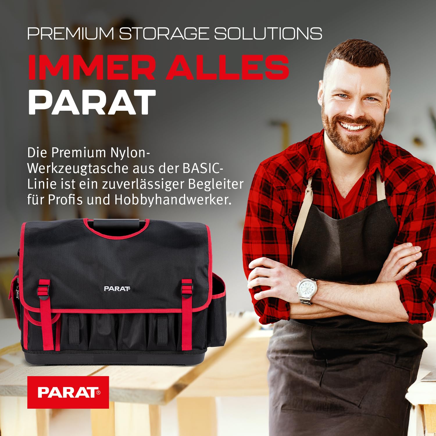 PARAT Basic Tool Softbag L - Bolsa de herramientas con capacidad de 32 l y 51 espacios para herramientas, resistente bolsa de herramientas de nailon con correa para el hombro y asas de transporte
