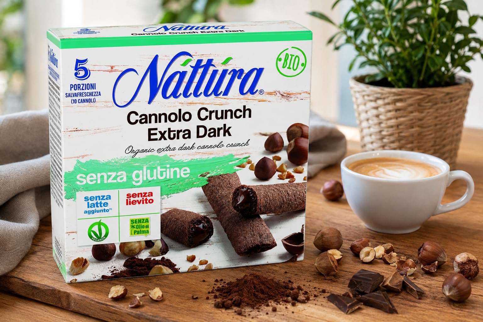 Cannoli Crunch Extra Dark Senza Glutine Bio, 9 Confezioni da 10 Cannoli, 5 Porzioni Salvafreschezza, Snack al Cioccolato, Senza Latte Aggiunto, Lievito e Olio di Palma
