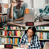 Vista 6 de Reloj despertador, reloj despertador digital para dormitorios, reloj a pilas, 3 niveles de brillo ajustables, pantalla LED de tiempo de 1.2