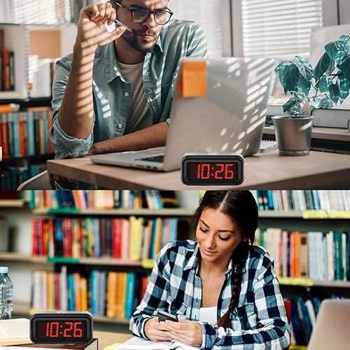 Miniatura 6 de SUPLEDCK Reloj despertador, reloj despertador digital para dormitorios, reloj a pilas, 3 niveles de brillo ajustables, pantalla LED de tiempo de 1.2