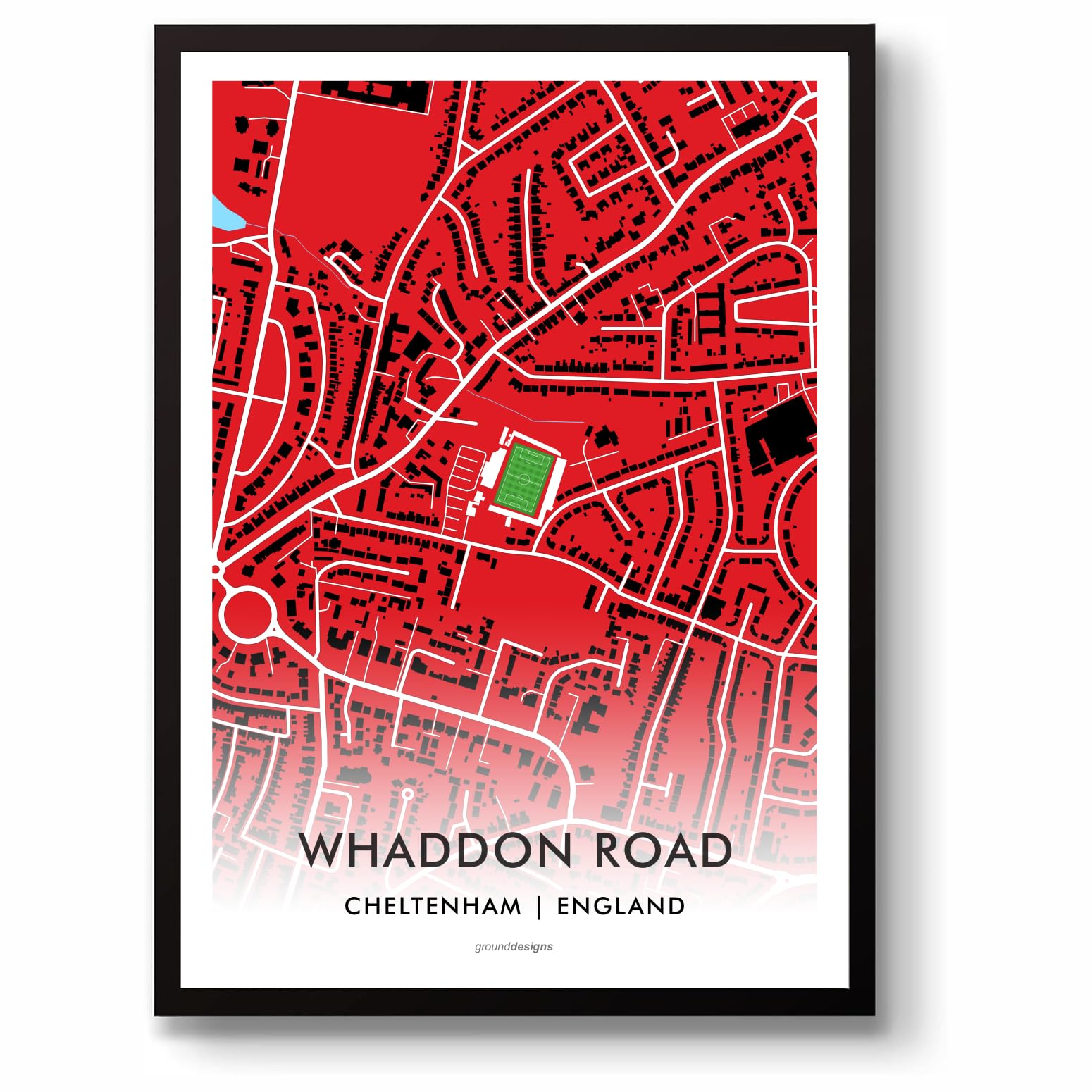 Grounddesigns Men's Red And White Cheltenham Town Fc Football Gift Whaddon Road Stadium Art Map Unframed A3 Print