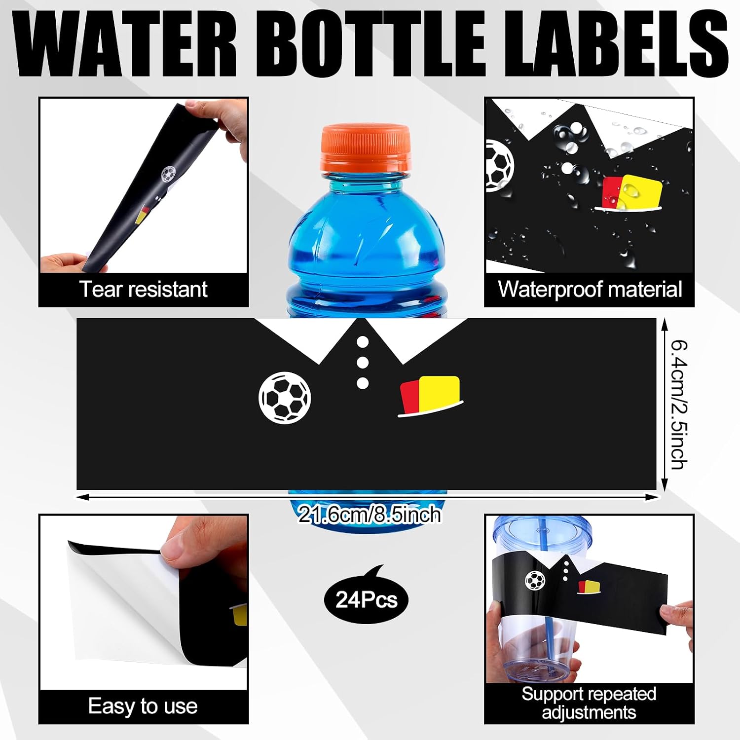 24 Pack Soccer Party Decorations 12 oz Referee Water Bottle Labels with Whistles Water Bottles Soccer Stickers Wrapper Decorations for Sports 2026 Socer Game Party Supplies image 2