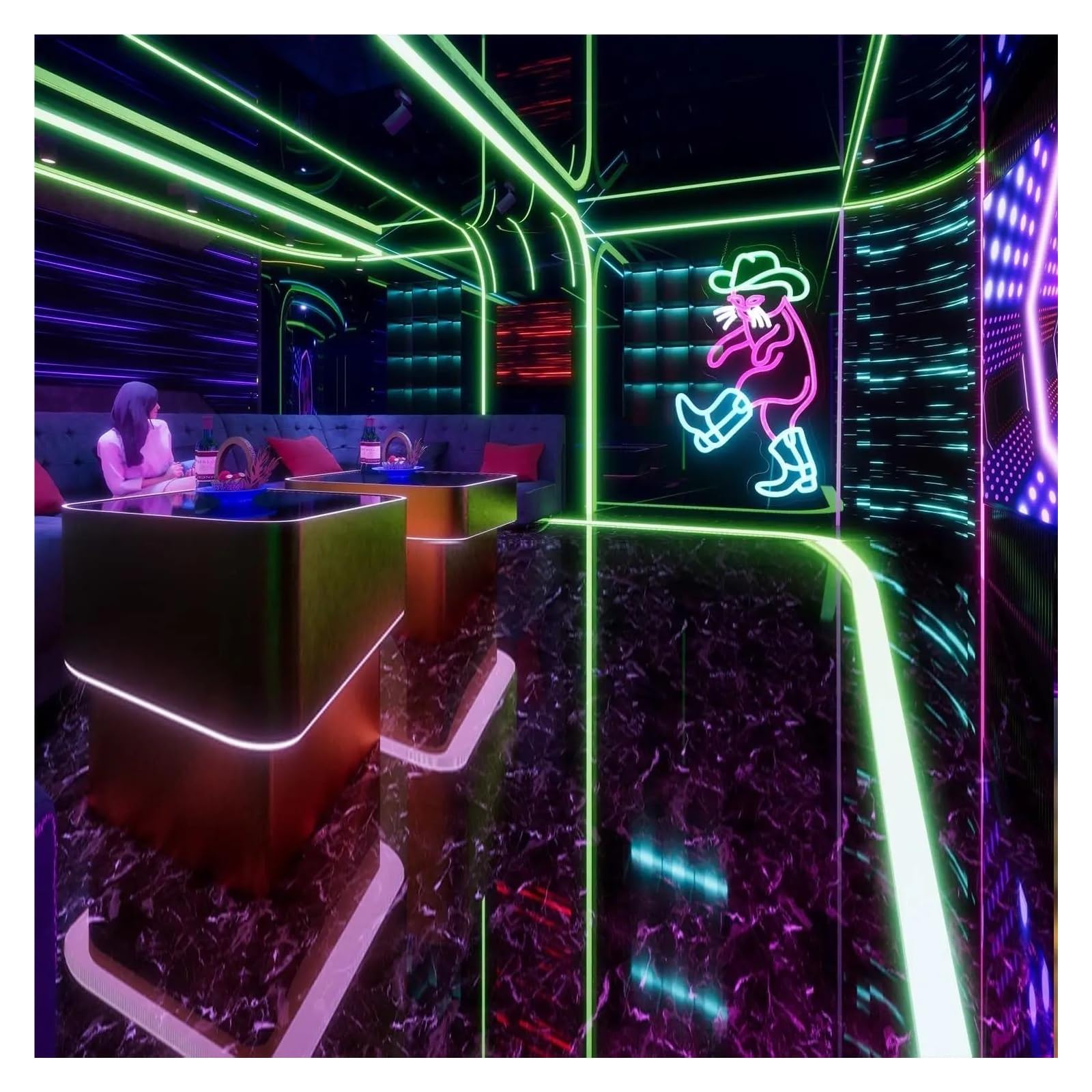 Decoración Lámparas Luces De Neón De Gato Vaquero Para Bar, Pub, Dormitorio, Cueva De Hombre, Sala De Juegos, Decoración Estética, Dibujo De 50x30cm
