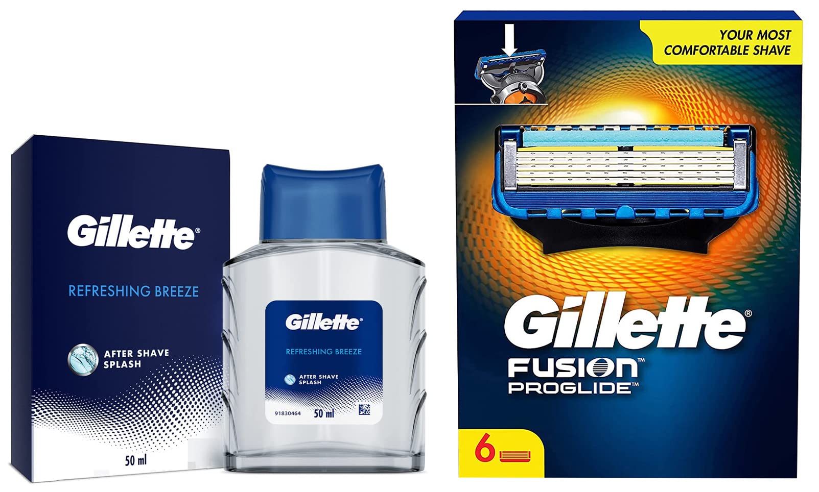 Gillette Fusion Proglide Shaving Blades- Pack Of 6 (Cartridges) & After Shave Splash Refreshing Breeze 50Ml, White - Men (B0B9XM7LK7) Amazon Price History, Amazon Price Tracker