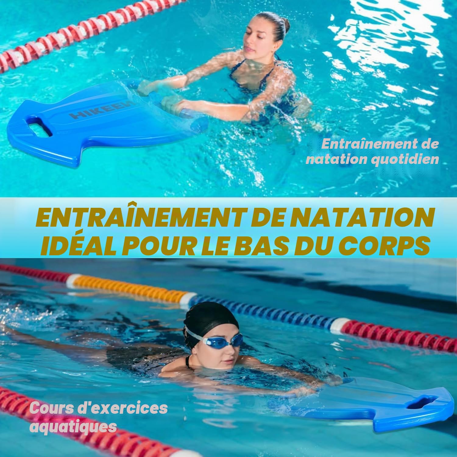 Hikeen Lot de 2 Planche de Natation Grande Taille Multi-Prises: Accessoires Piscine Planche Piscine Haute Flottabilité pour Adultes, Planche Flotteur en HDPE, Natation Accessoires à nage Eau Libre