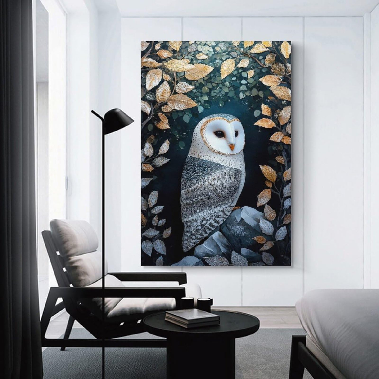 Junmoney Barn Owl in Forest Canvas Wall Picture 24x36inch(60x90cm), for Entryway, Lounge Links Or Small Walls, Decorative Canvas Styling for Entry Areas