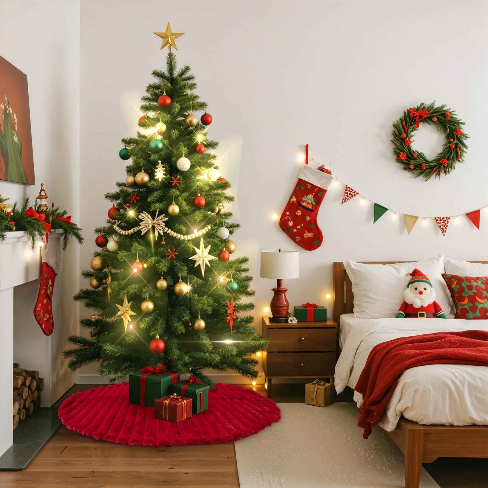 SALCAR Ronde kerstboomdeken, 80 cm, rode pluche kerstboomrok, kerstboomdeken voor kerstboom, dennenboom en kerstboomdecoratie