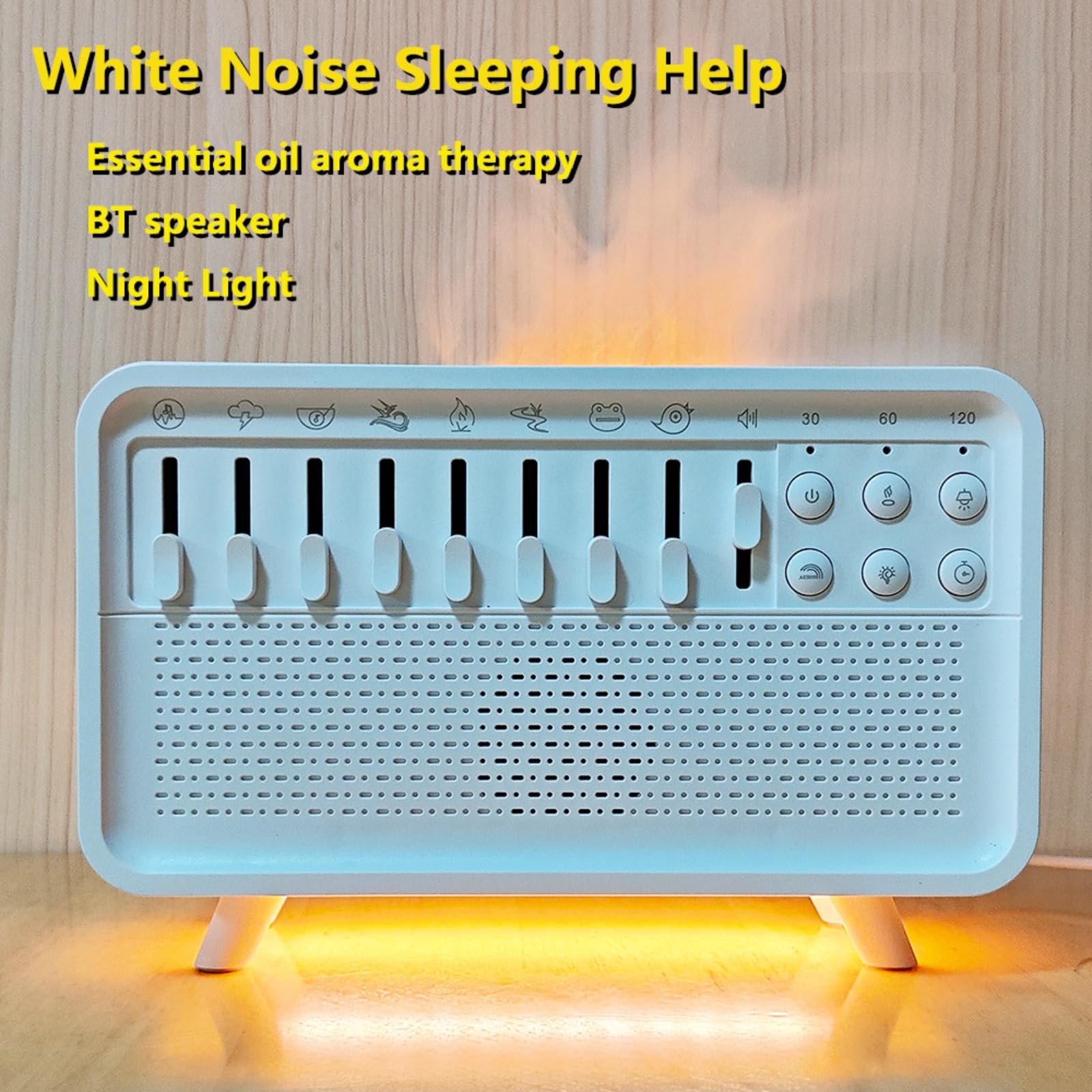Difusor de Ruido Blanco portátil, Difusor portátil de máquina de ruido blanco, con 8 Ruidos Blancos Ajustables, Altavoces, Ayuda para Dormir, humidificador de Aire con aromaterapia, luz Nocturna Suave