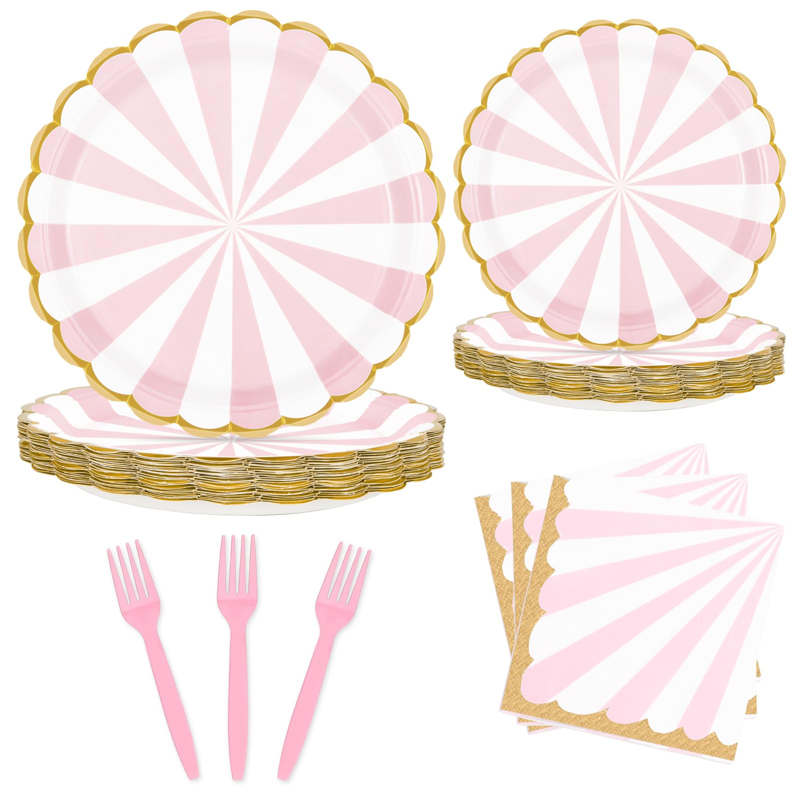 UVTQSSPUVTQSSP 96PCS Party Plates, Pink Paper Plates and Napkins, Disposable Tableware Set, Party Supplies for Kids Birthday Baby Shower Bridal Shower Picnic, Serve for 24 Guests, Pink and White