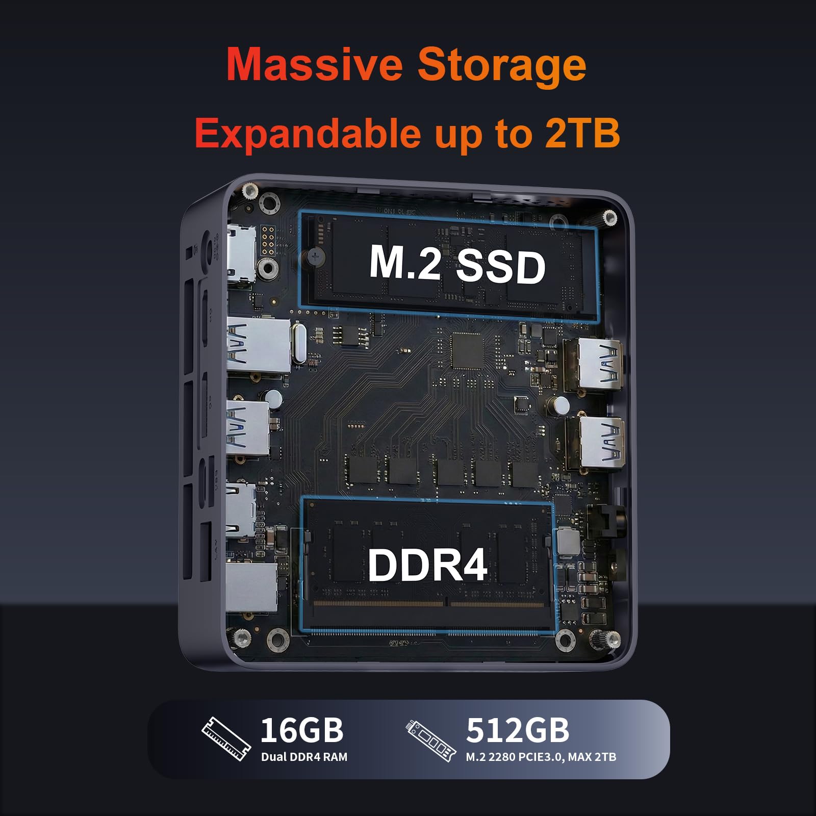 AWOW Mini PC AMD Ryzen Embedded R2514 (4 núcleos, hasta 3,7 GHz), 16 GB DDR4, 512 GB SSD PCIe 3.0, Gráficos Radeon, Pantalla 4K, LAN 1000 Mbps, WiFi 5