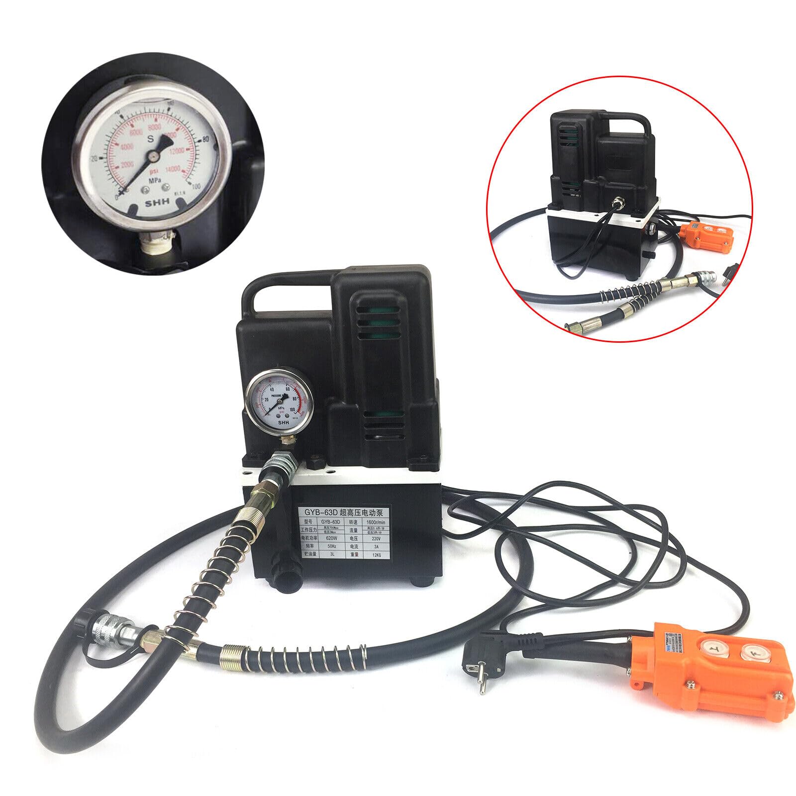 Pompa idraulica elettrica 700 Bar 220V Nero, Pompa ad alta pressione compatta per applicazioni versatili. Leggera, potente e affidabile per attività idrauliche