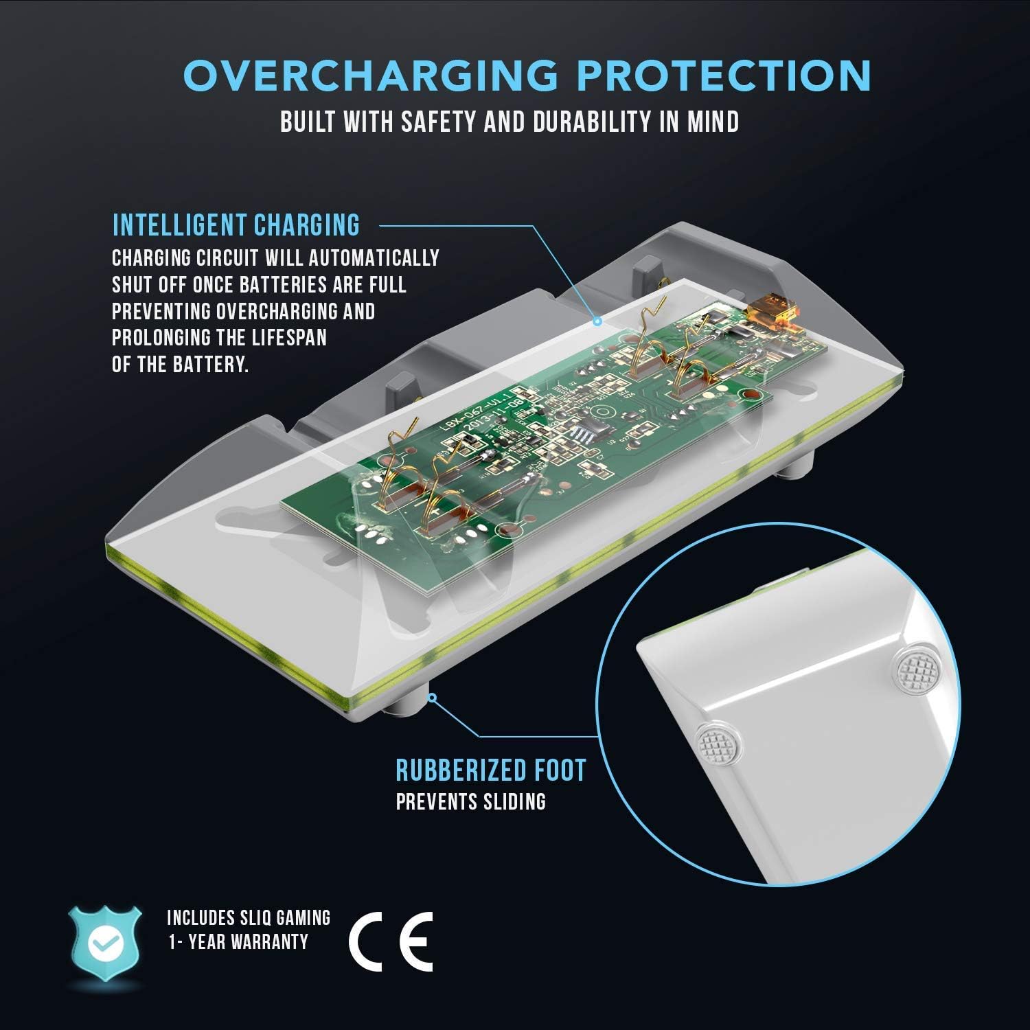 Sliq Gaming Xbox One Controller Charger Station and Quad Battery Pack Edition - Includes 4 Rechargeable Batteries - for Xbox One/One X/One S/Elite - White
